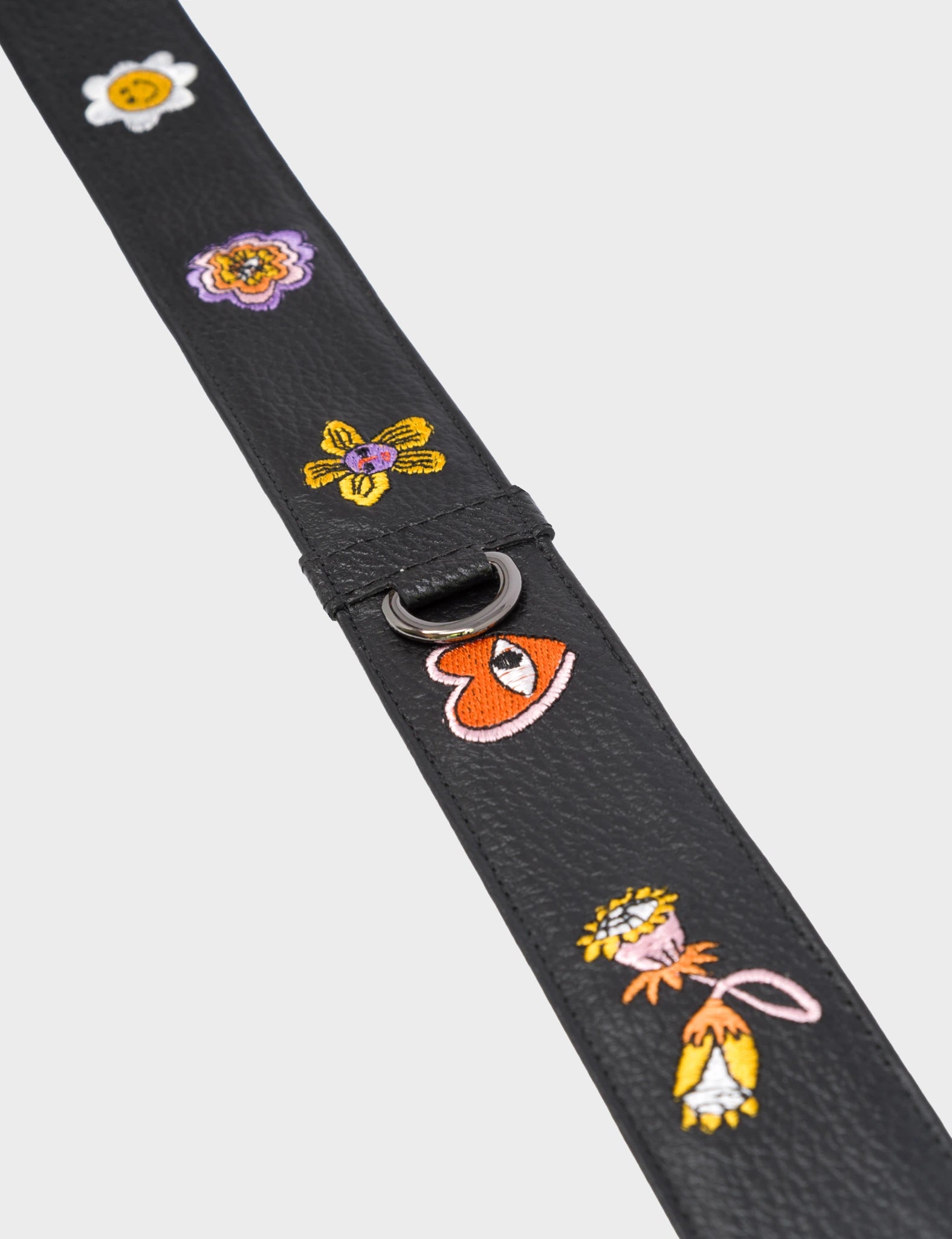 Detachable Black Leather Shoulder Strap - Vintage Bloom Embroidery - Detail View