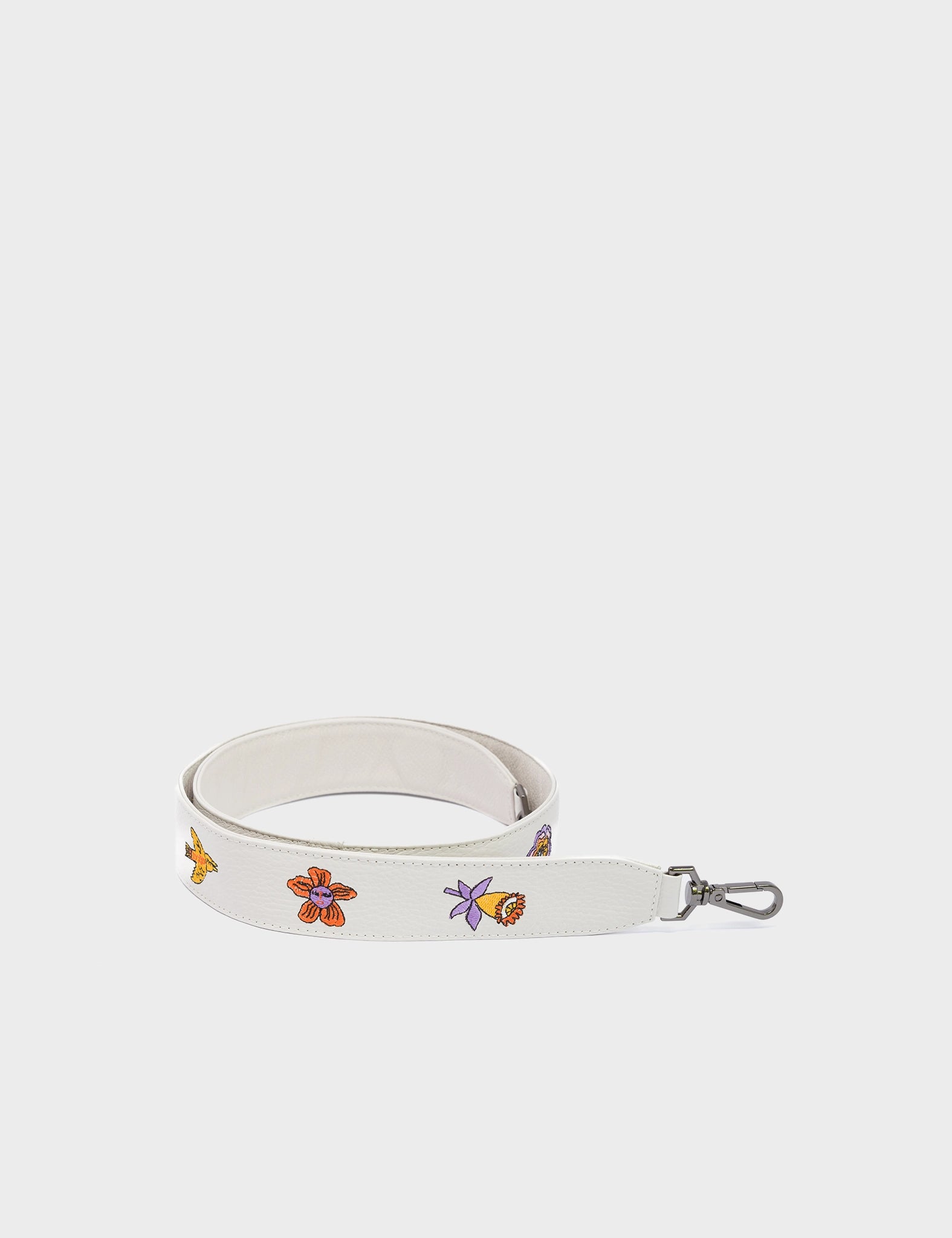 Detachable Cream Leather Shoulder Strap - Vintage Bloom Embroidery - Product View