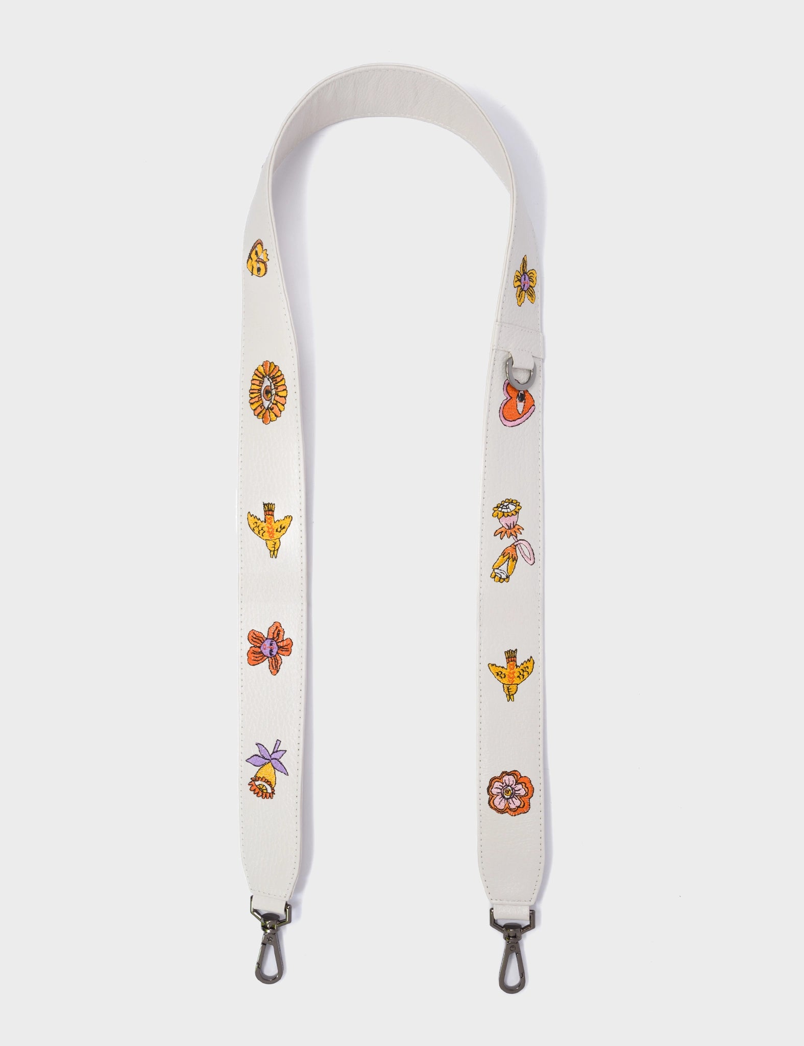 Detachable Cream Leather Shoulder Strap - Vintage Bloom Embroidery - Open View