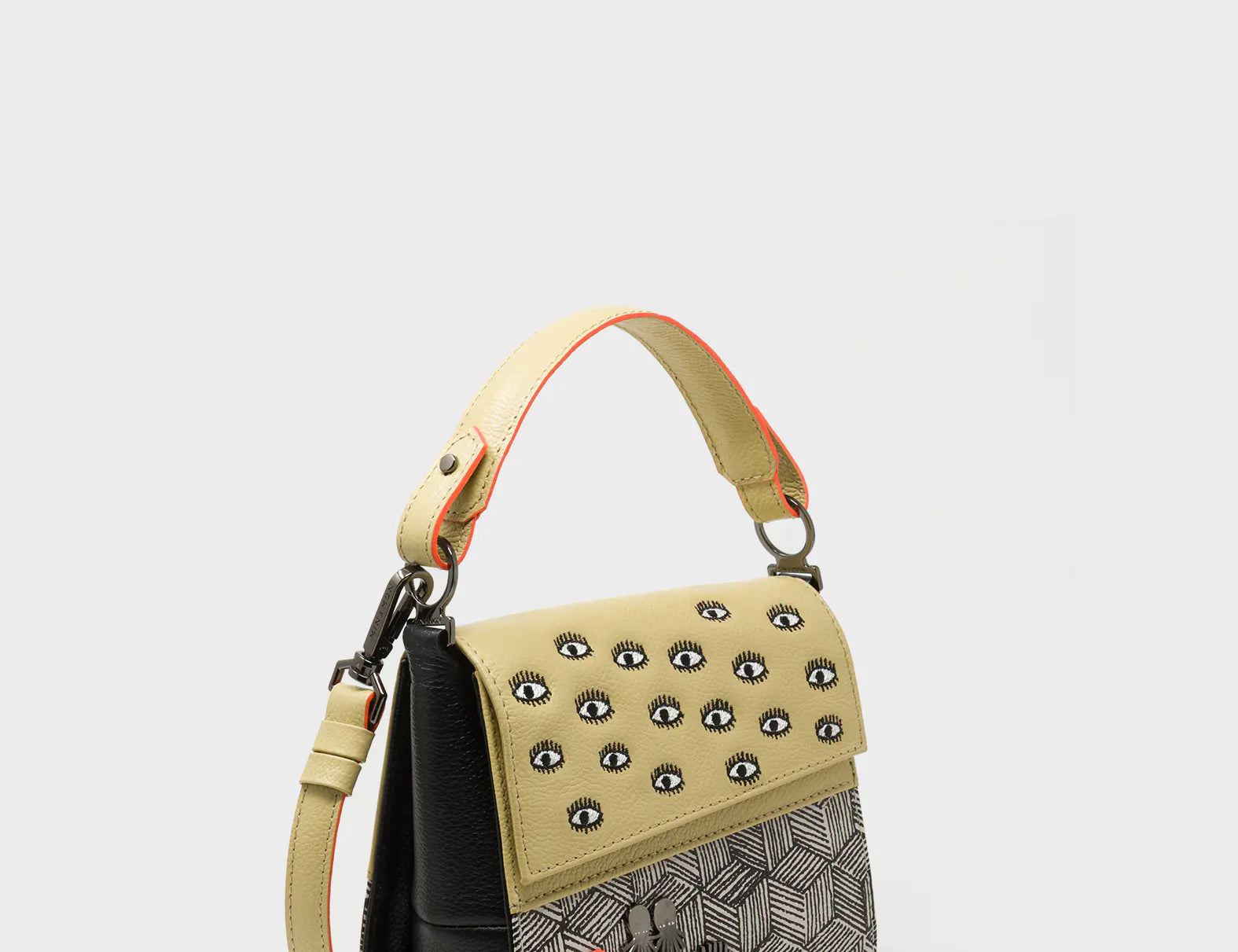 Anastasio Micro Crossbody Handbag Cream and Cocoon Leather - Cubes Design - Main View