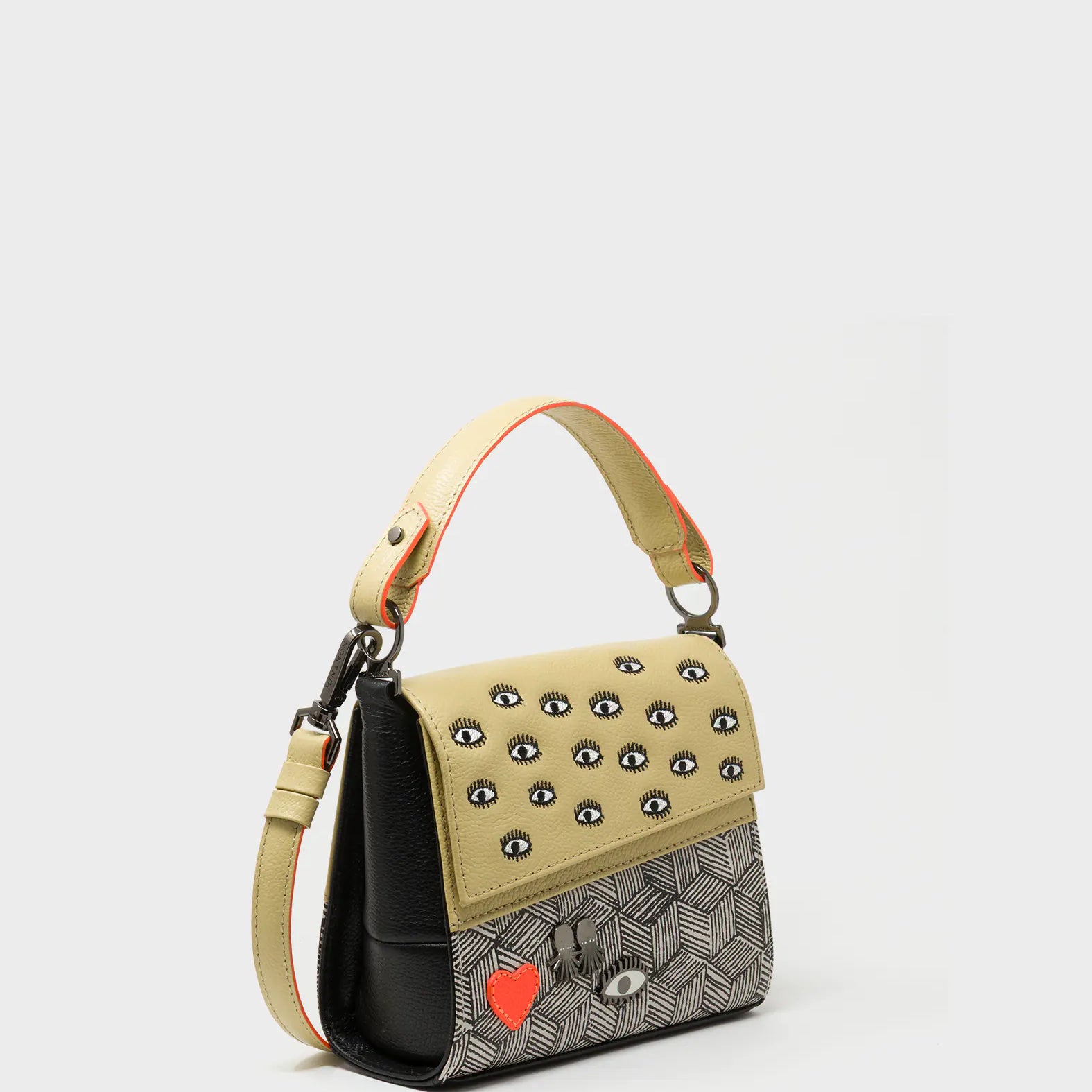 Anastasio Micro Crossbody Handbag Cream and Cocoon Leather - Cubes Design - Main View