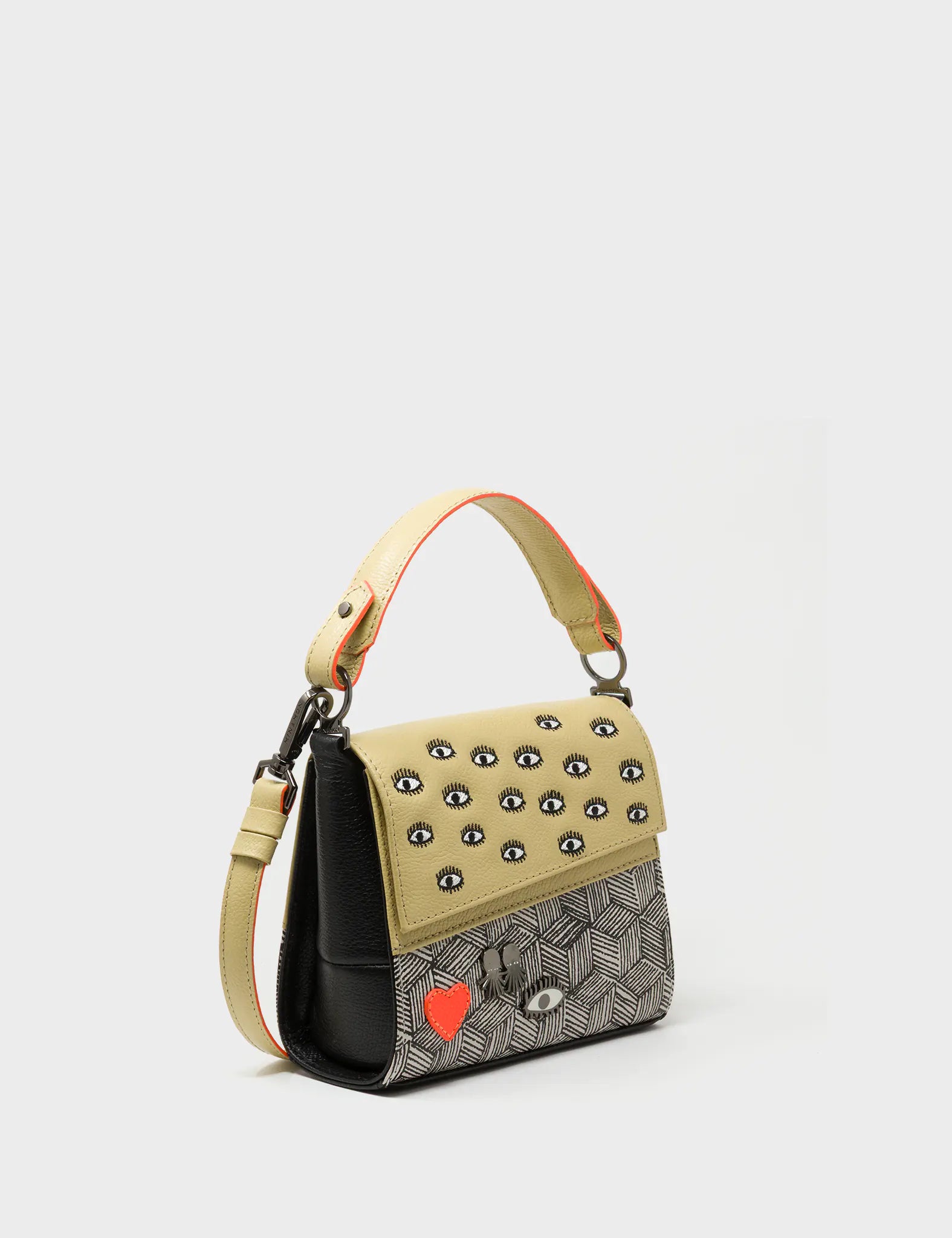 Anastasio Micro Crossbody Handbag Cream and Cocoon Leather - Cubes Design - Main View