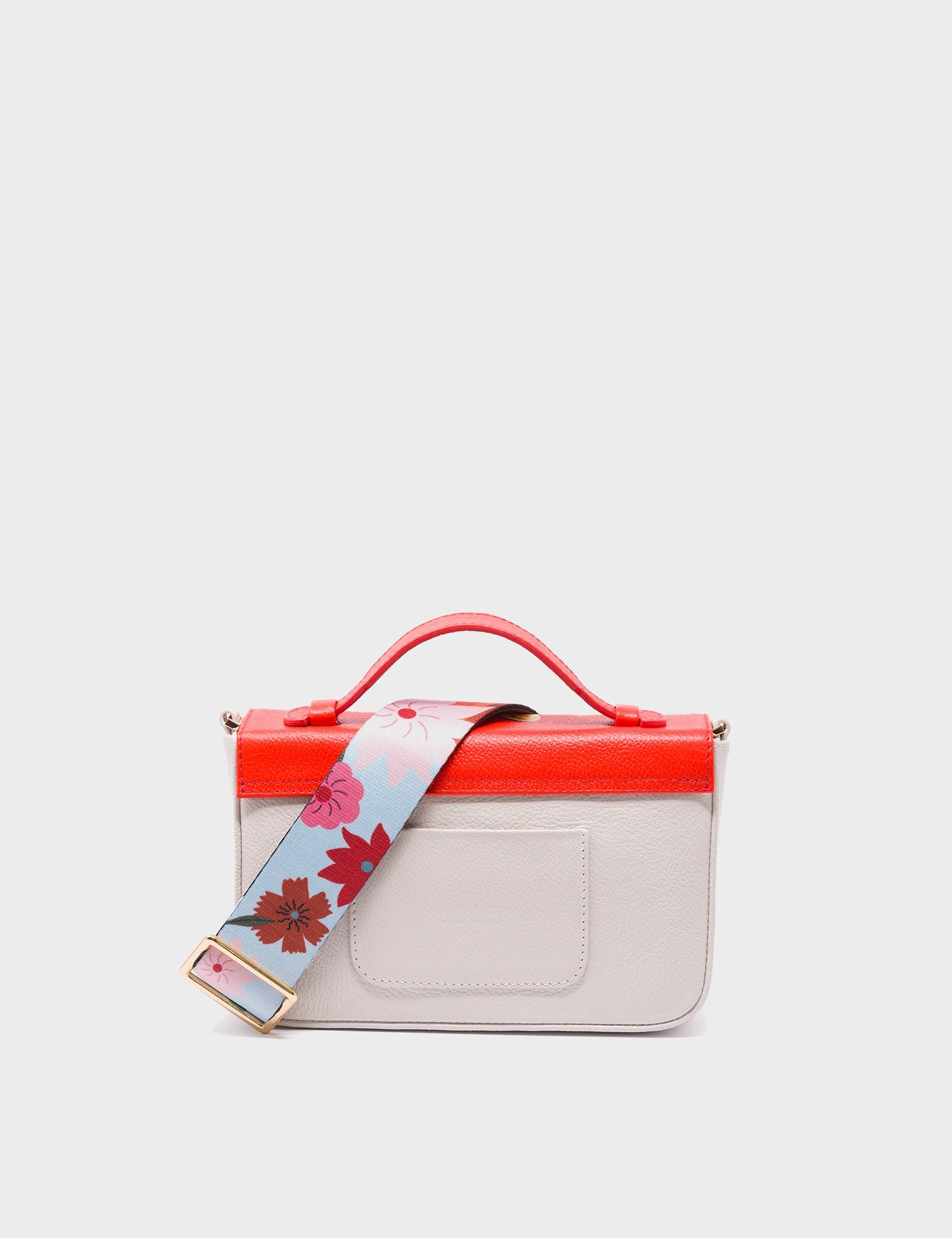 Amantis Cream and Fiesta Red Leather Crossbody Mini Handbag - Vintage Bloom Design - Back View