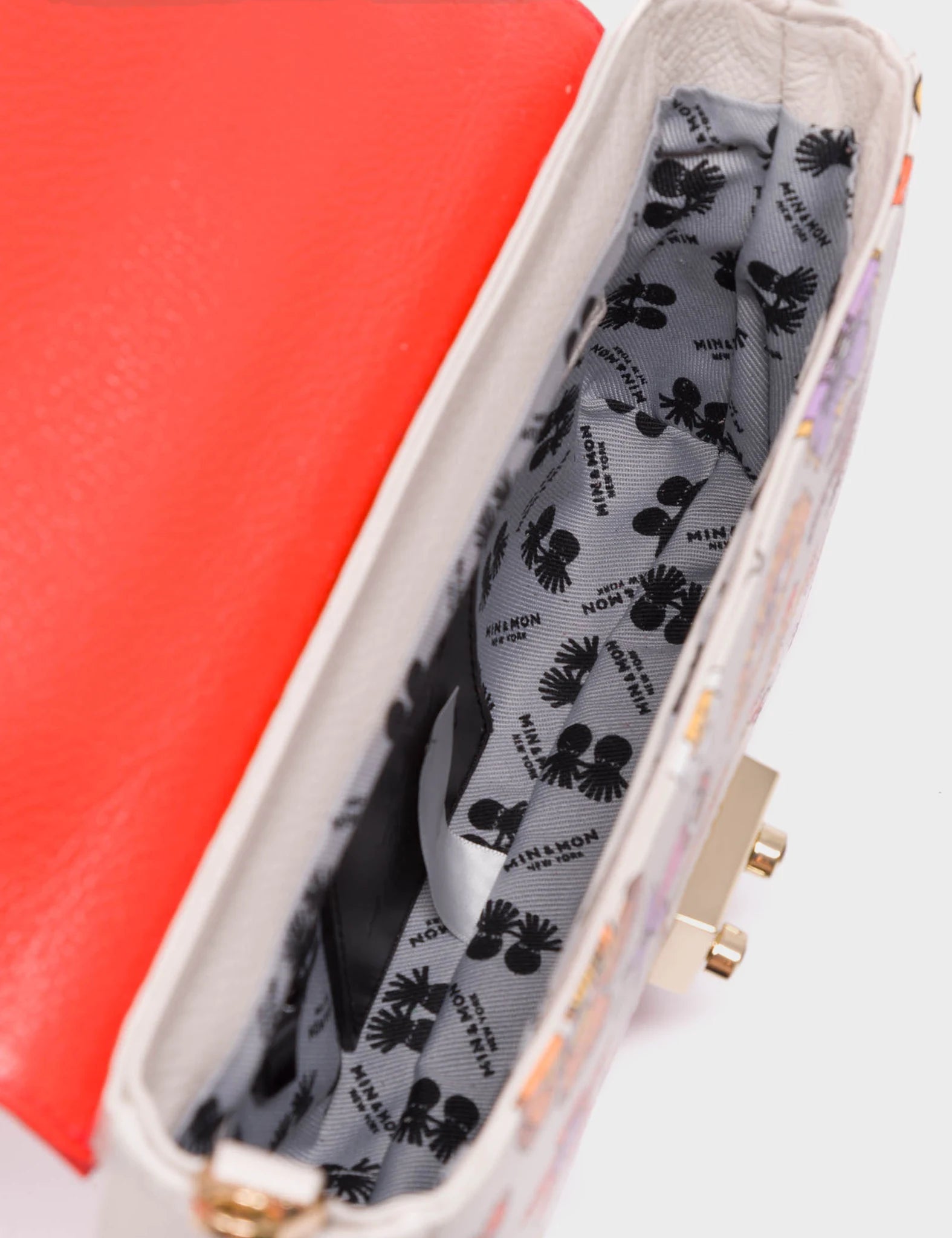 Amantis Cream and Fiesta Red Leather Crossbody Mini Handbag - Vintage Bloom Design - Detail View