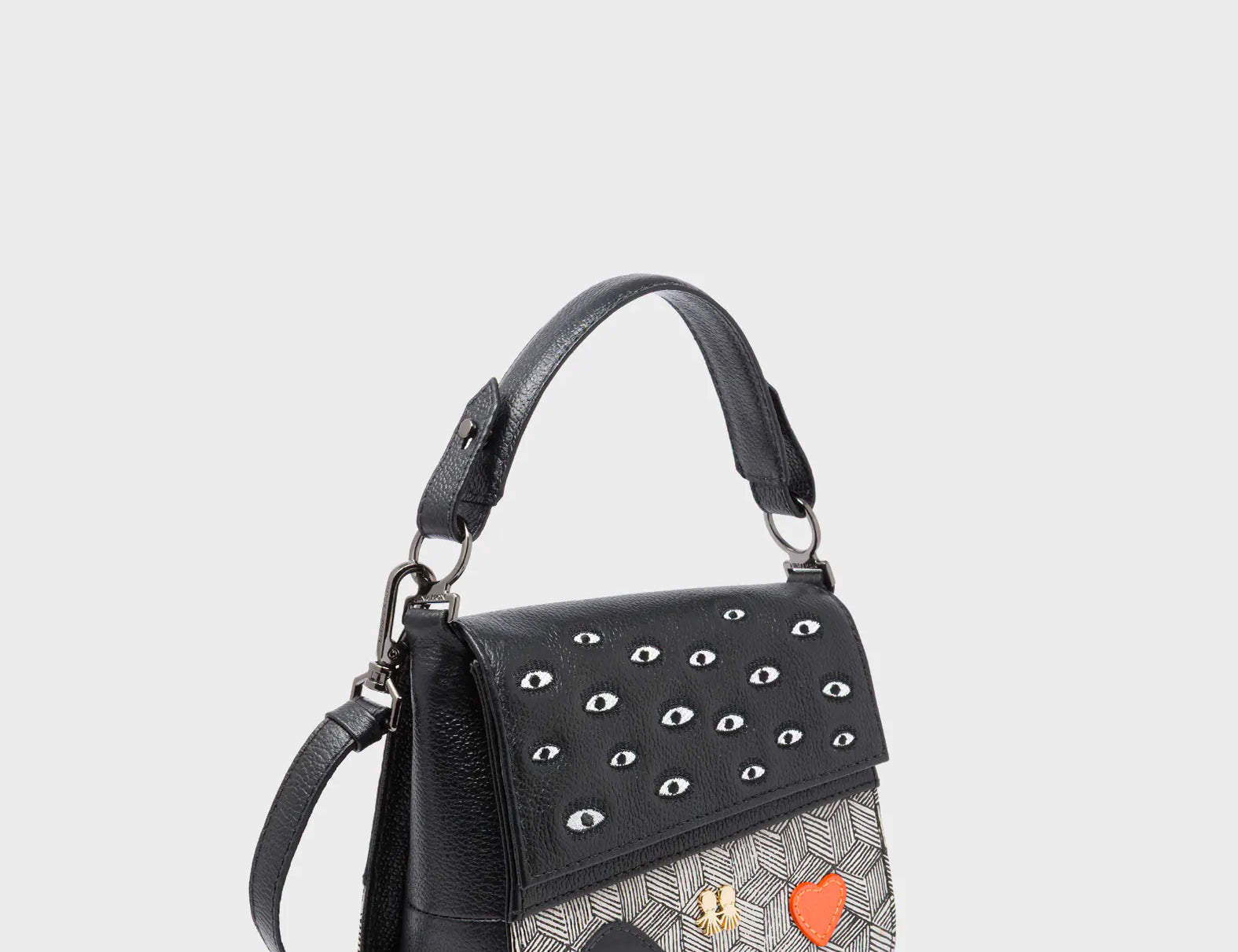 Anastasio Micro Crossbody Handbag Black Leather - All Over Eyes Design - Main View