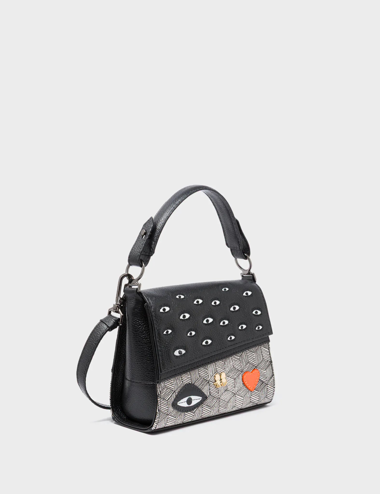 Anastasio Micro Crossbody Handbag Black Leather - All Over Eyes Design - Main View