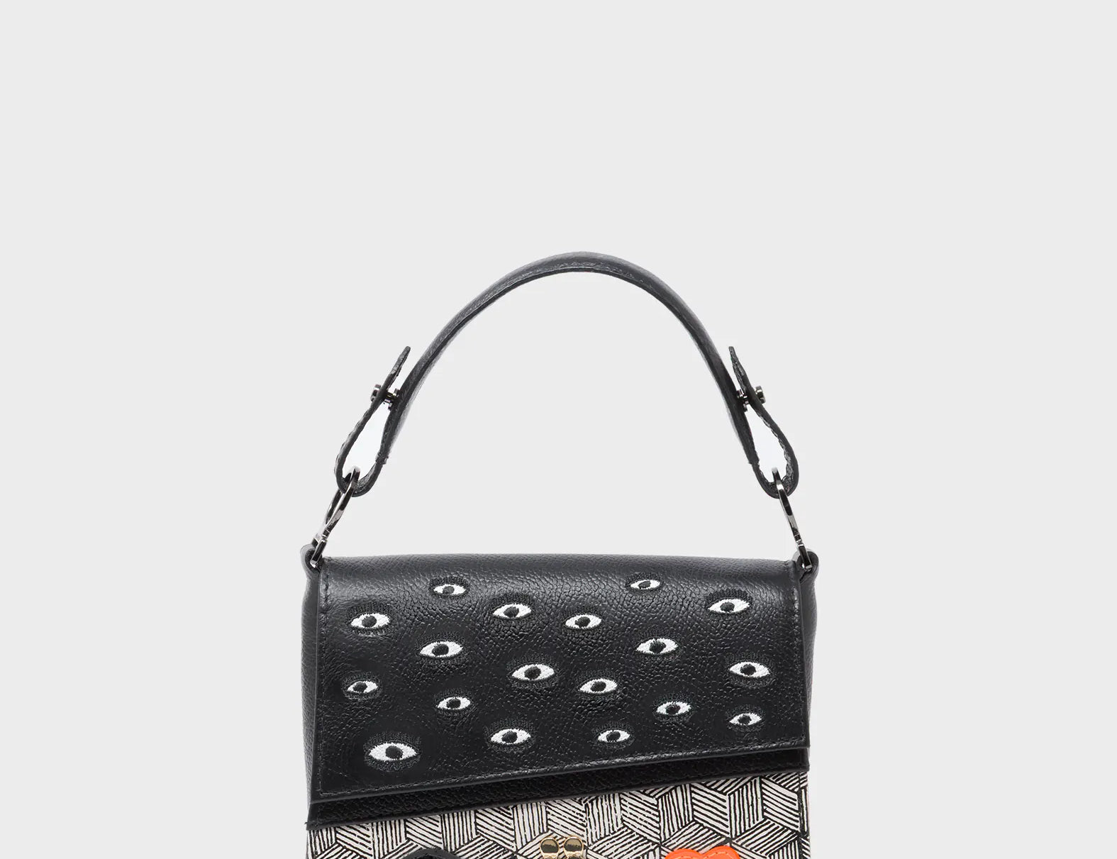 Anastasio Micro Crossbody Handbag Black Leather - All Over Eyes Design - Front View