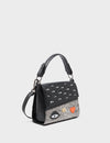 Anastasio Micro Crossbody Handbag Black Leather - All Over Eyes Design