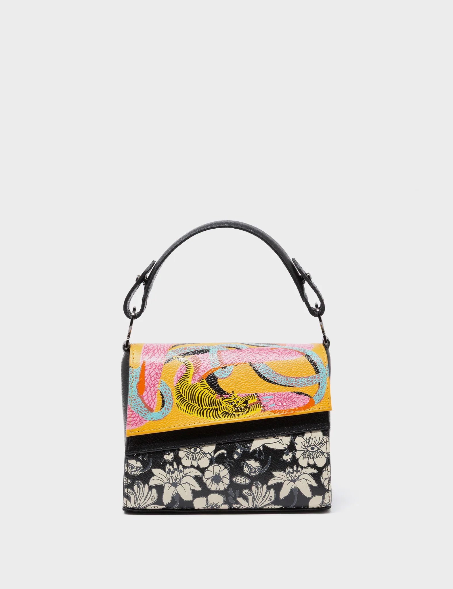 Anastasio Micro Crossbody Handbag Black Leather - Tangle Tales Black Design - Front View