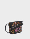 Bruno Mini Crossbody Black Leather Bag - Vintage Bloom Design