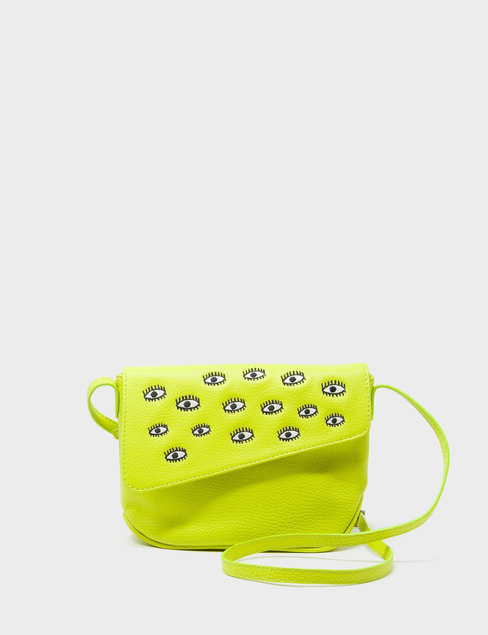 Bruno Mini Crossbody Lime Green Leather Bag - All Over Eyes Embroidery  - Front View