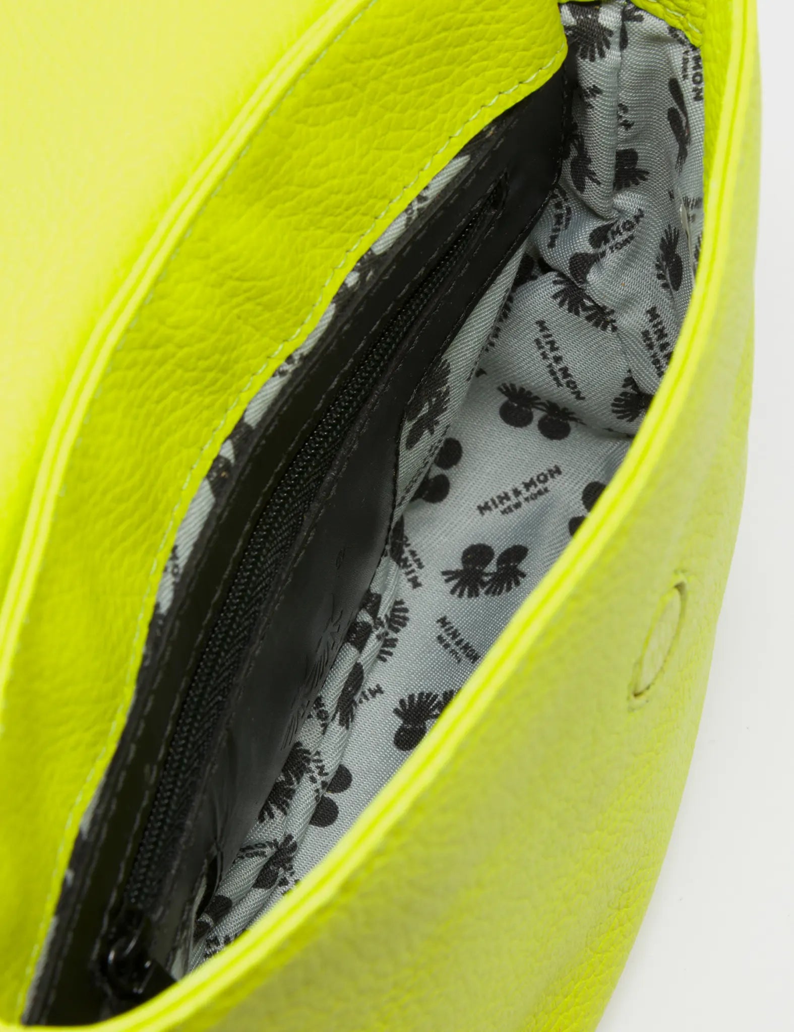 Bruno Mini Crossbody Lime Green Leather Bag - All Over Eyes Embroidery  - Inside View