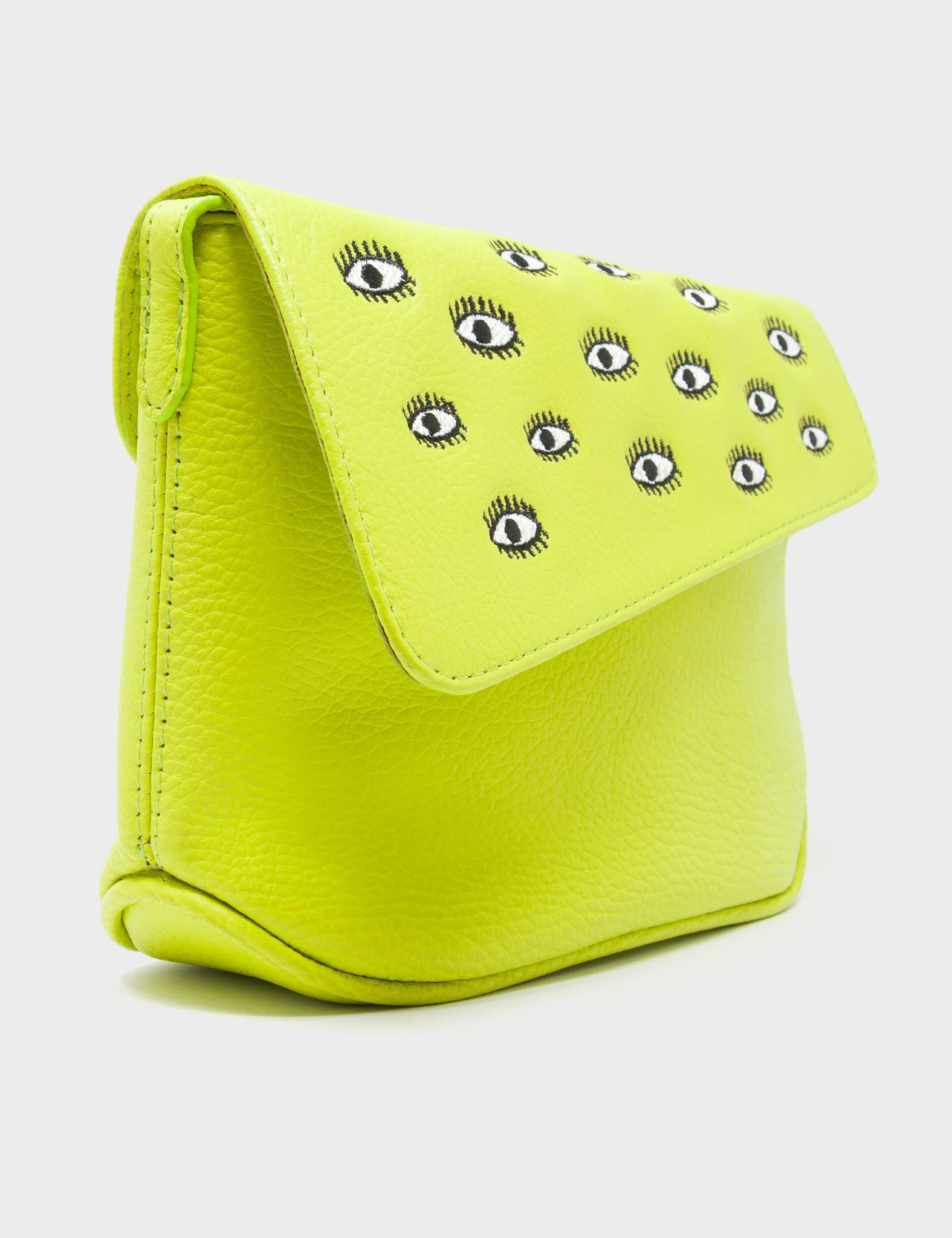 Bruno Mini Crossbody Lime Green Leather Bag - All Over Eyes Embroidery  - Side View