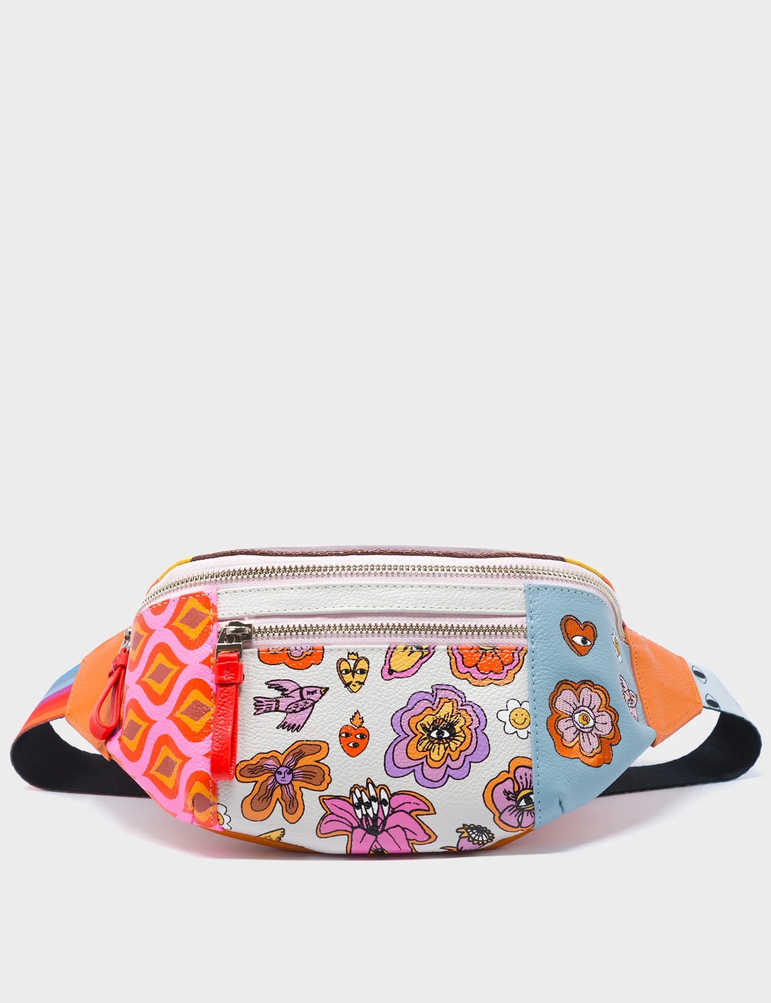 Harold Fanny Pack Ocher Leather - Floral Vintage Design - Front View