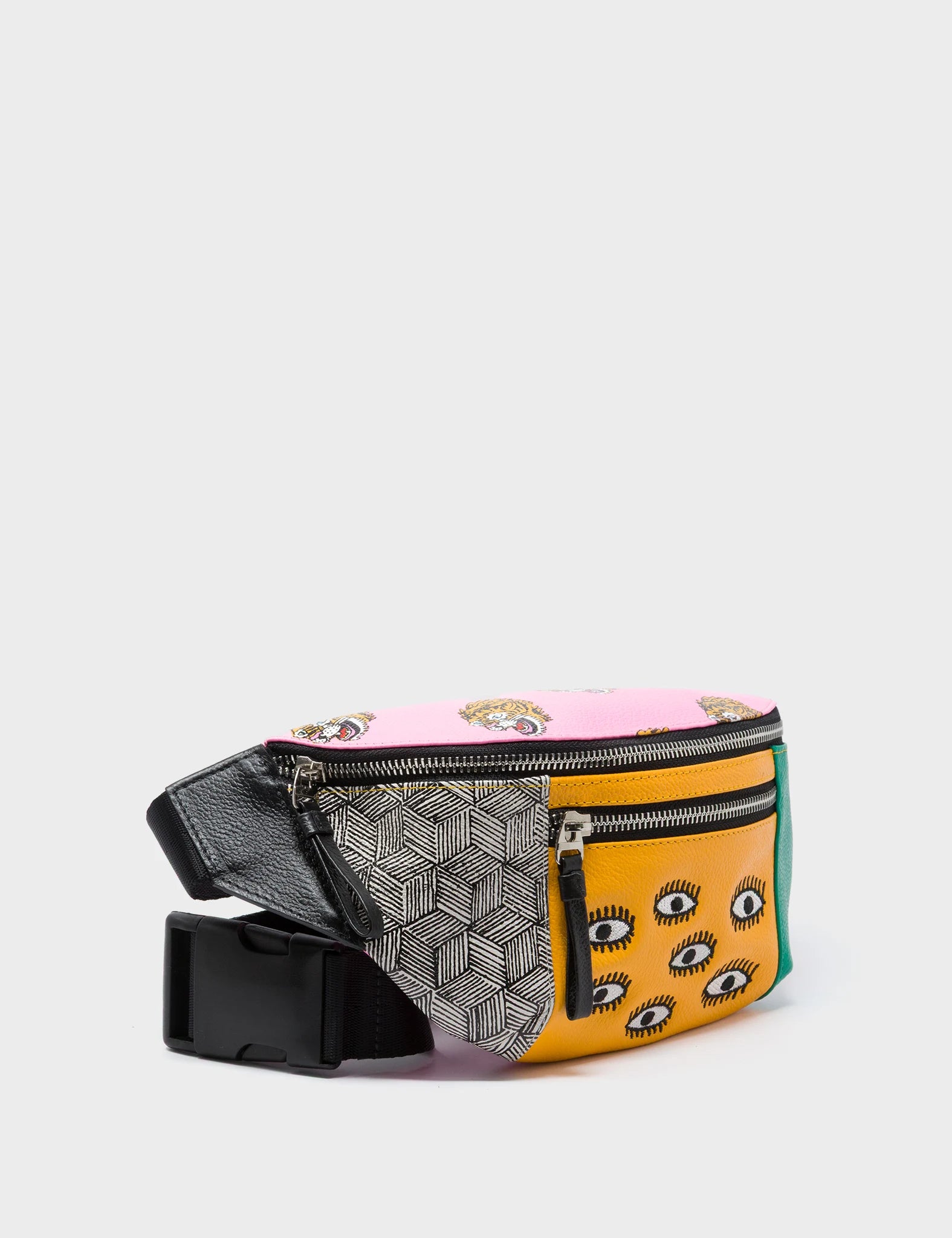 Harold Fanny Pack Bubblegum Pink Leather - Blazing Tiger Print - Main View