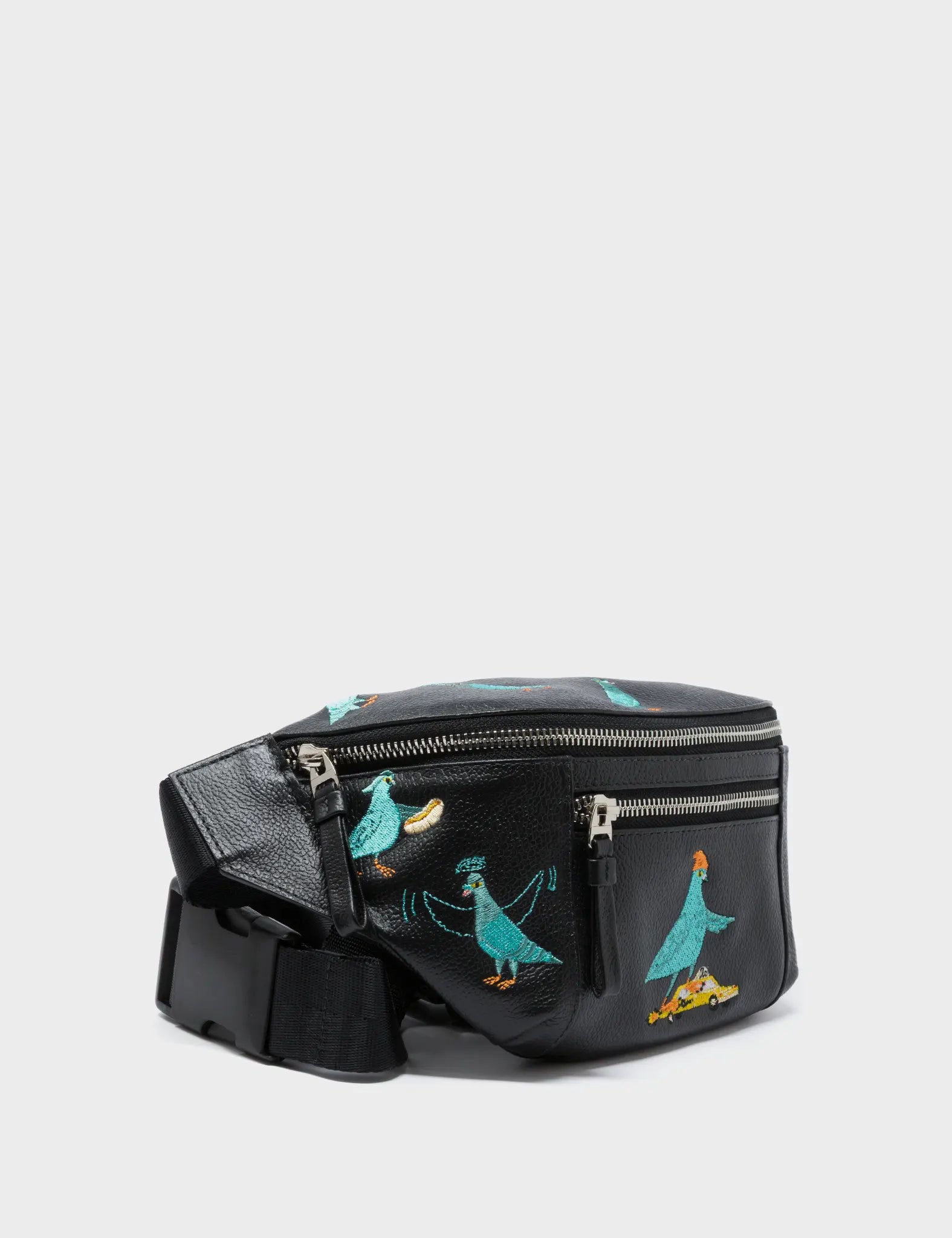 Harold Fanny Pack Black Leather - Pigeonista Embroidery  - Main
