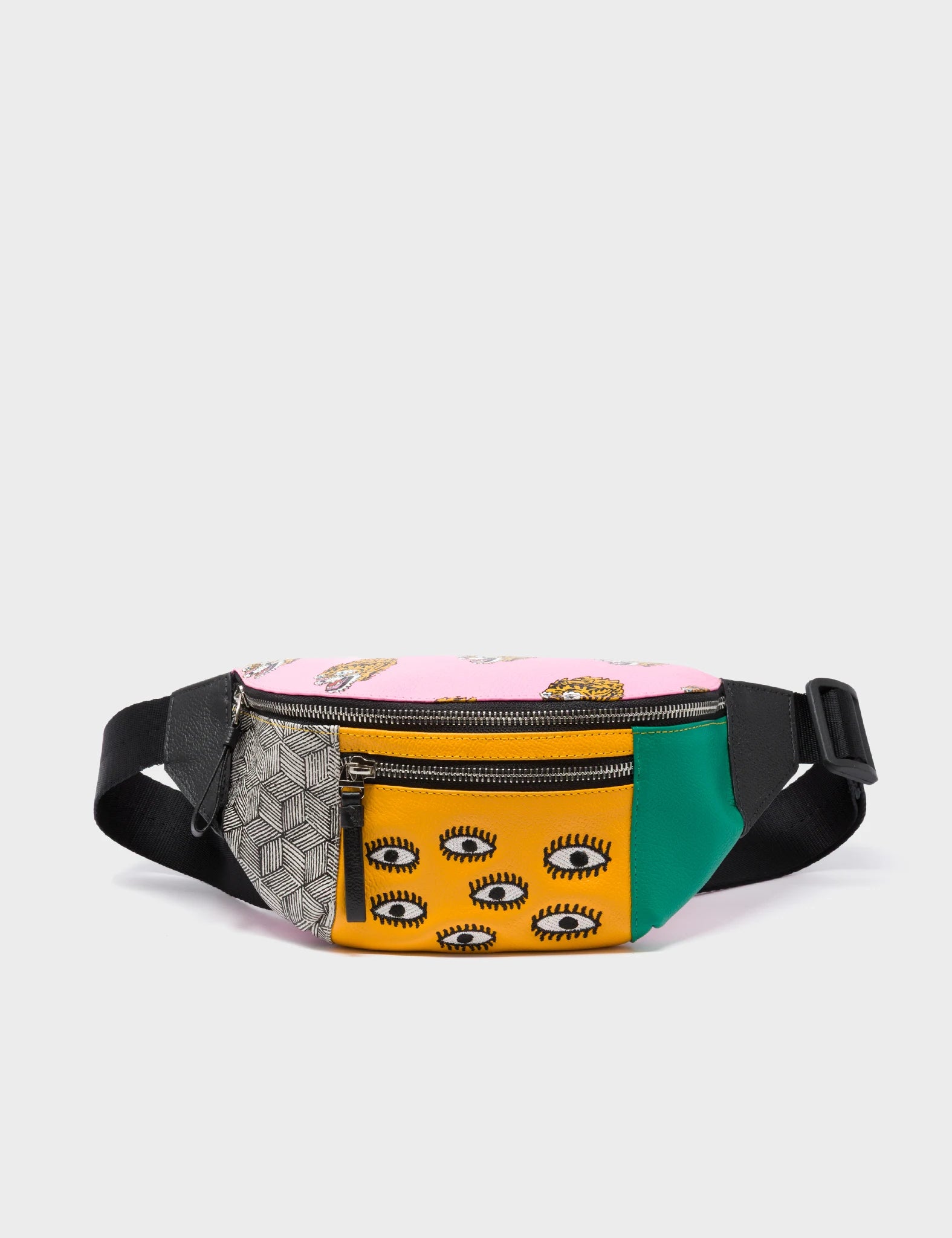 Harold Fanny Pack Bubblegum Pink Leather - Blazing Tiger Print - Front