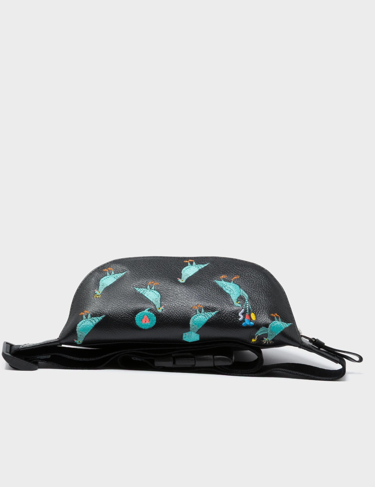 Harold Fanny Pack Black Leather - Pigeonista Embroidery  - Top