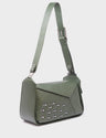 Houston Green Leather Shoulder Bag - All Over Eyes Embroidery - Main View