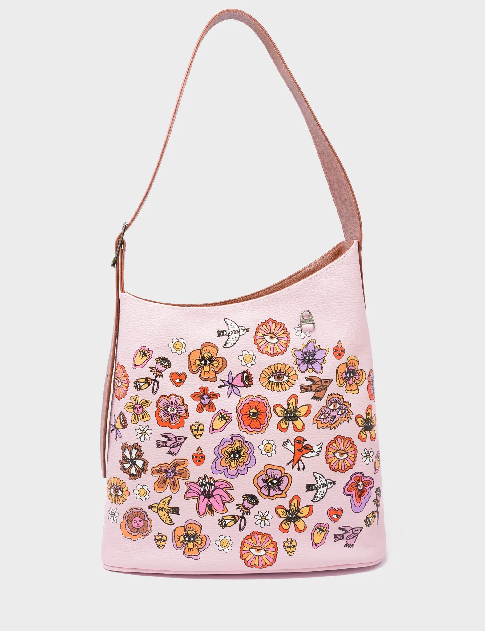 Ilan Parfait Pink Bucket Bag - Vintage Bloom Print - Front View