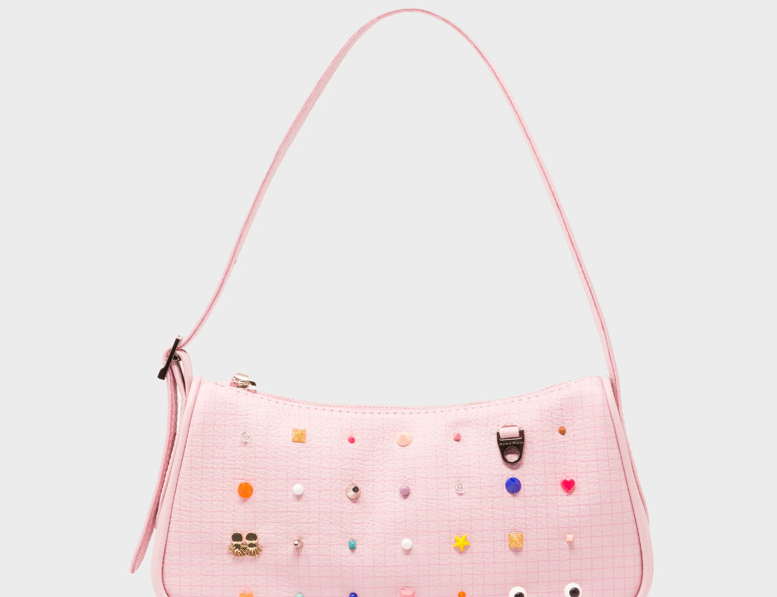 Lucas Hobo Mini Parfait Pink Handbag - Studs Pattern - Front View