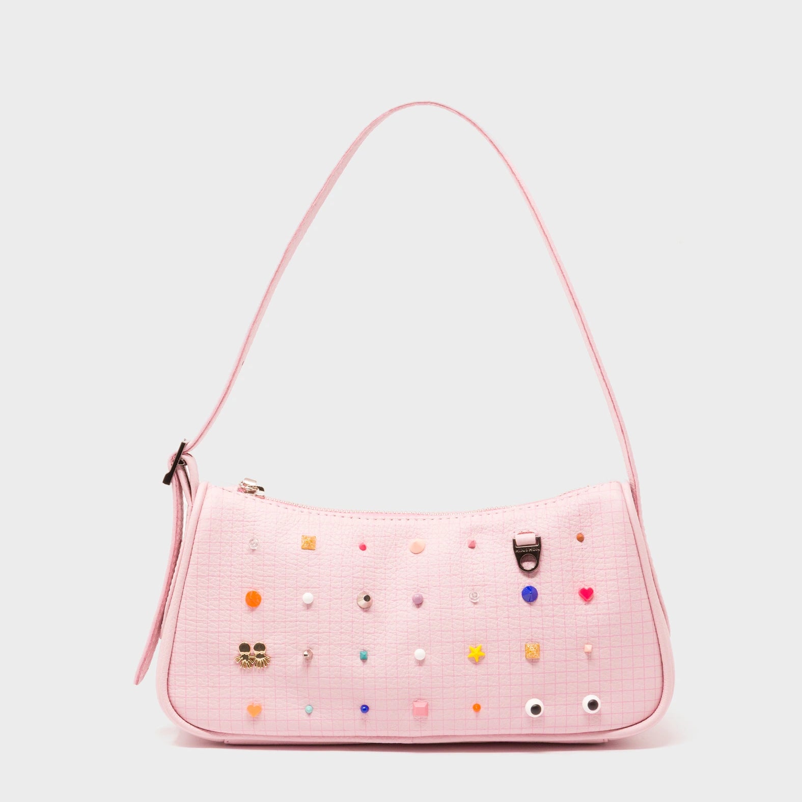Lucas Hobo Mini Parfait Pink Handbag - Studs Pattern - Front View