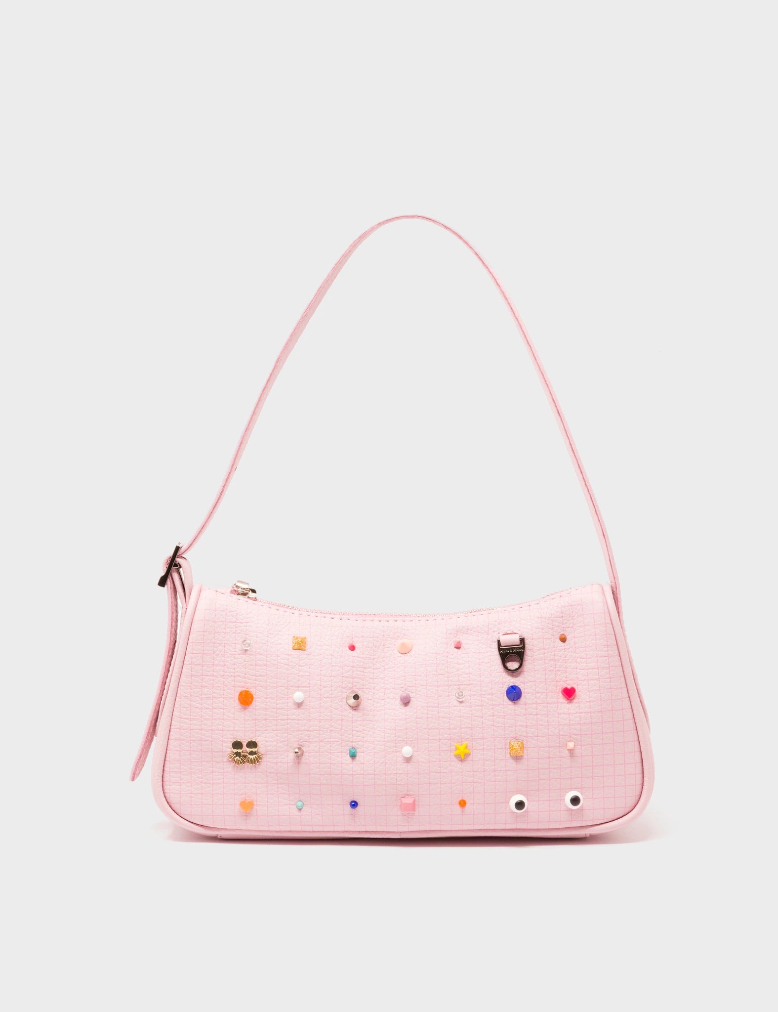 Lucas Hobo Mini Parfait Pink Handbag - Studs Pattern - Front View