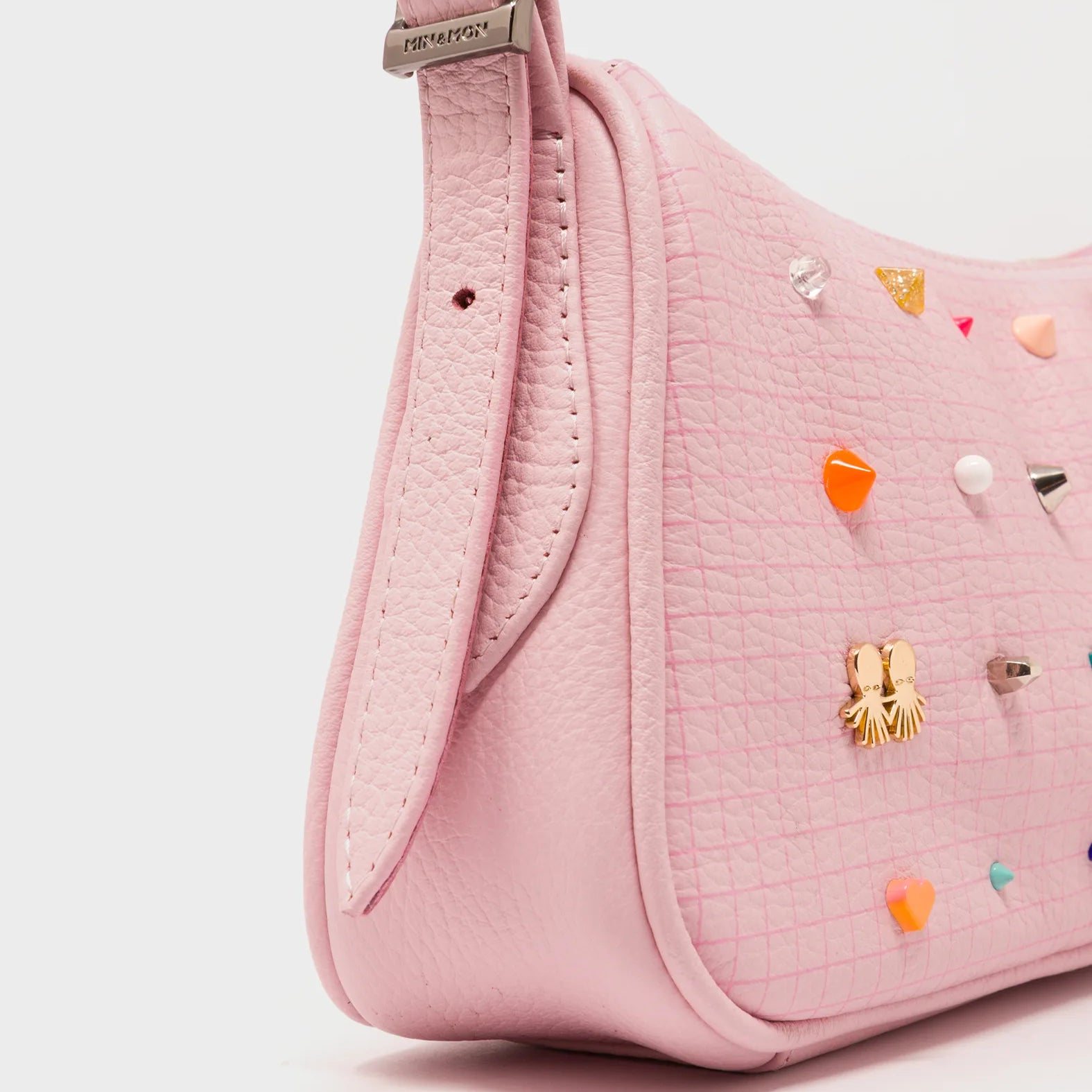 Lucas Hobo Mini Parfait Pink Handbag - Studs Pattern - Side View
