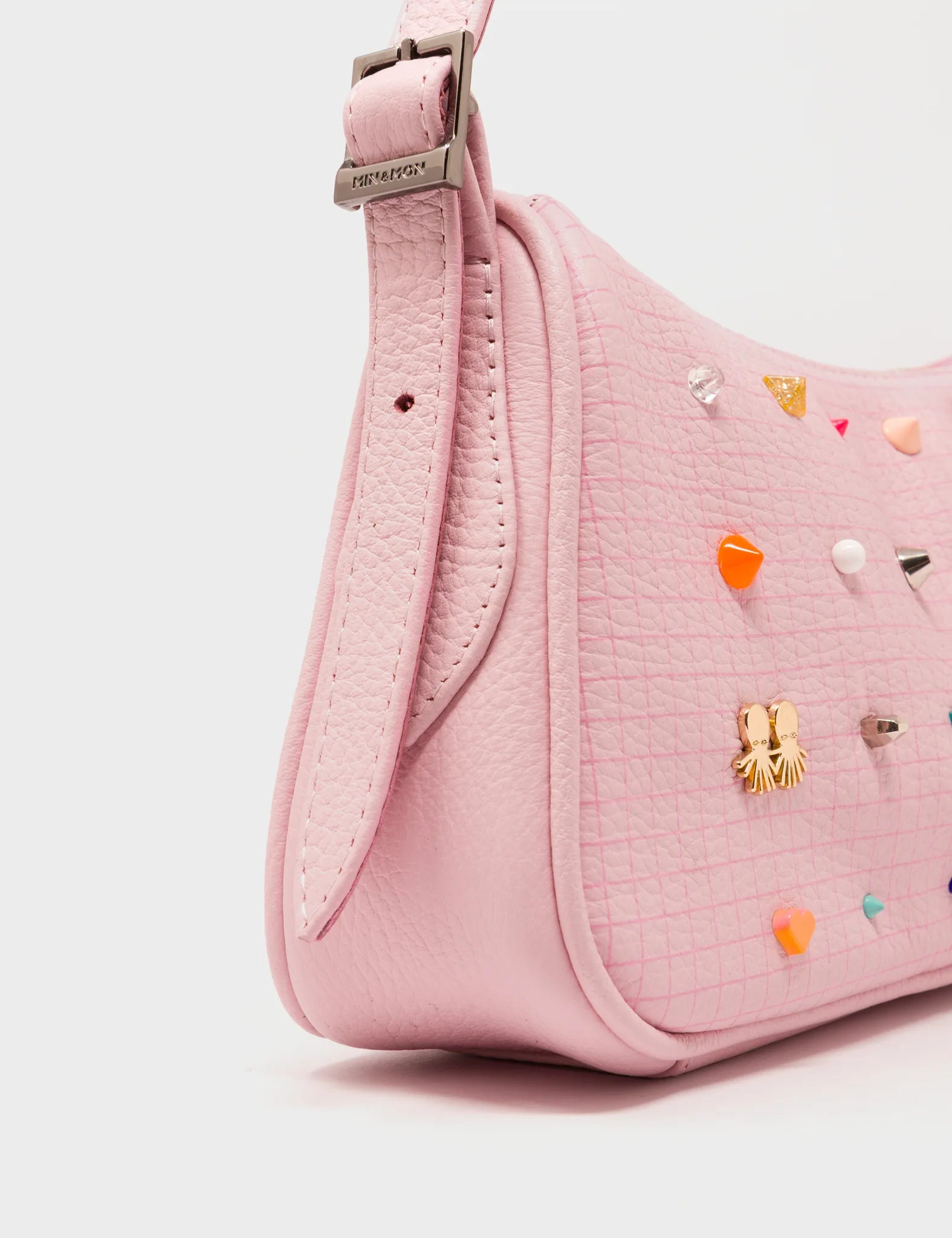 Lucas Hobo Mini Parfait Pink Handbag - Studs Pattern - Side View