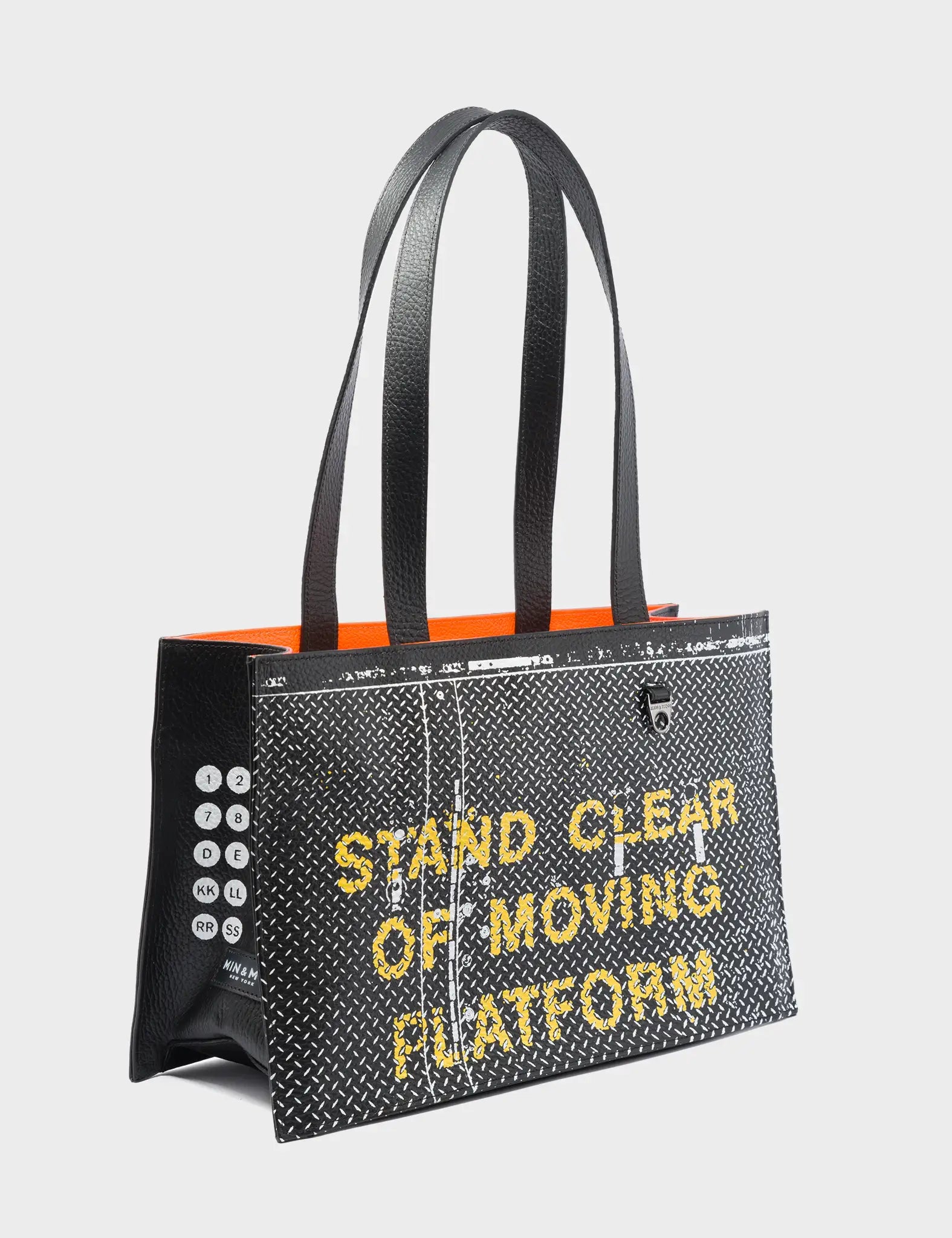 Marko Small Black Leather Tote Bag - Subway Platform Print - Main View