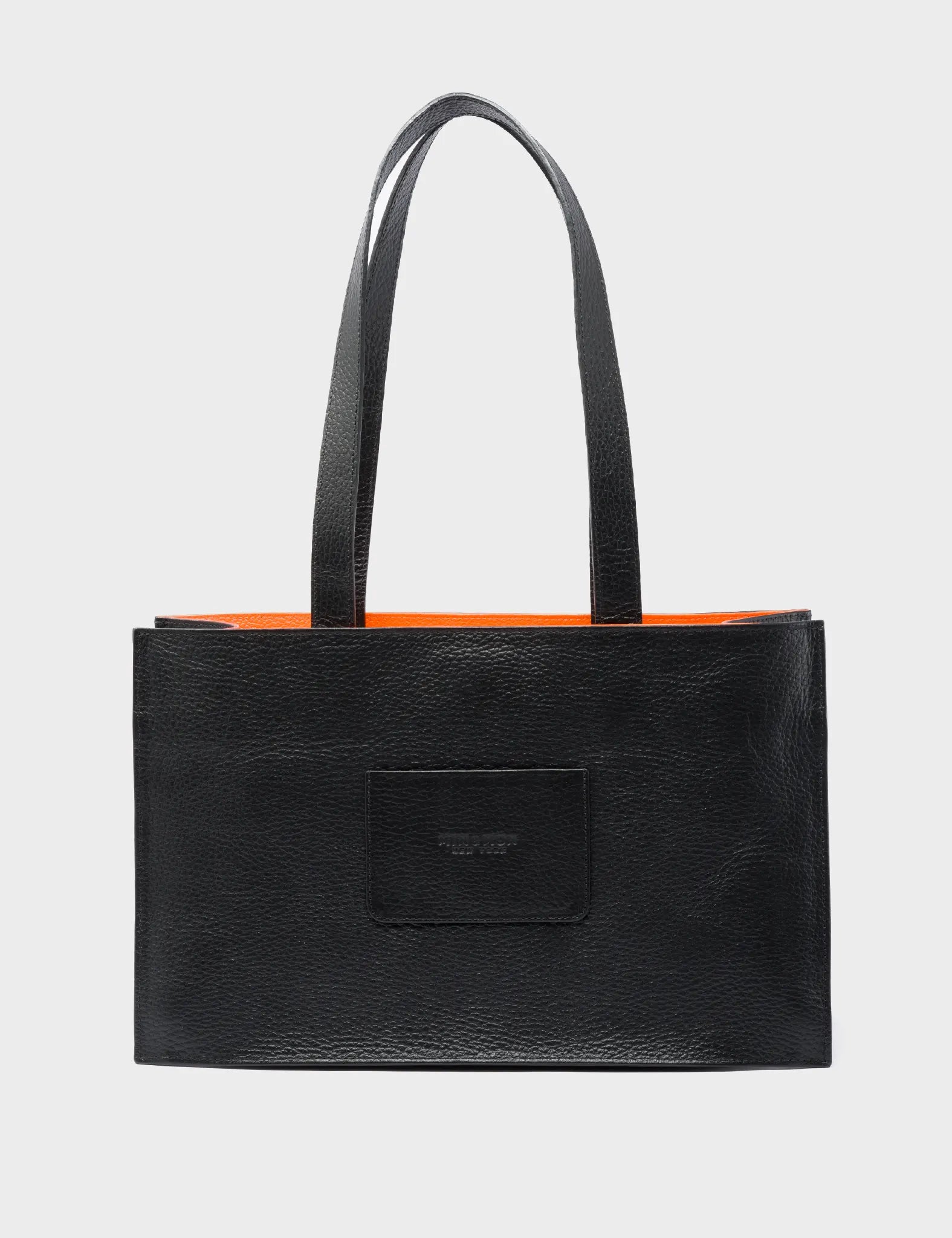 Marko Small Black Leather Tote Bag - Subway Platform Print - Back View