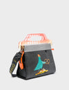 Vali Black Leather Crossbody Handbag Plastic Handle - Urban Pigeon Embroidery