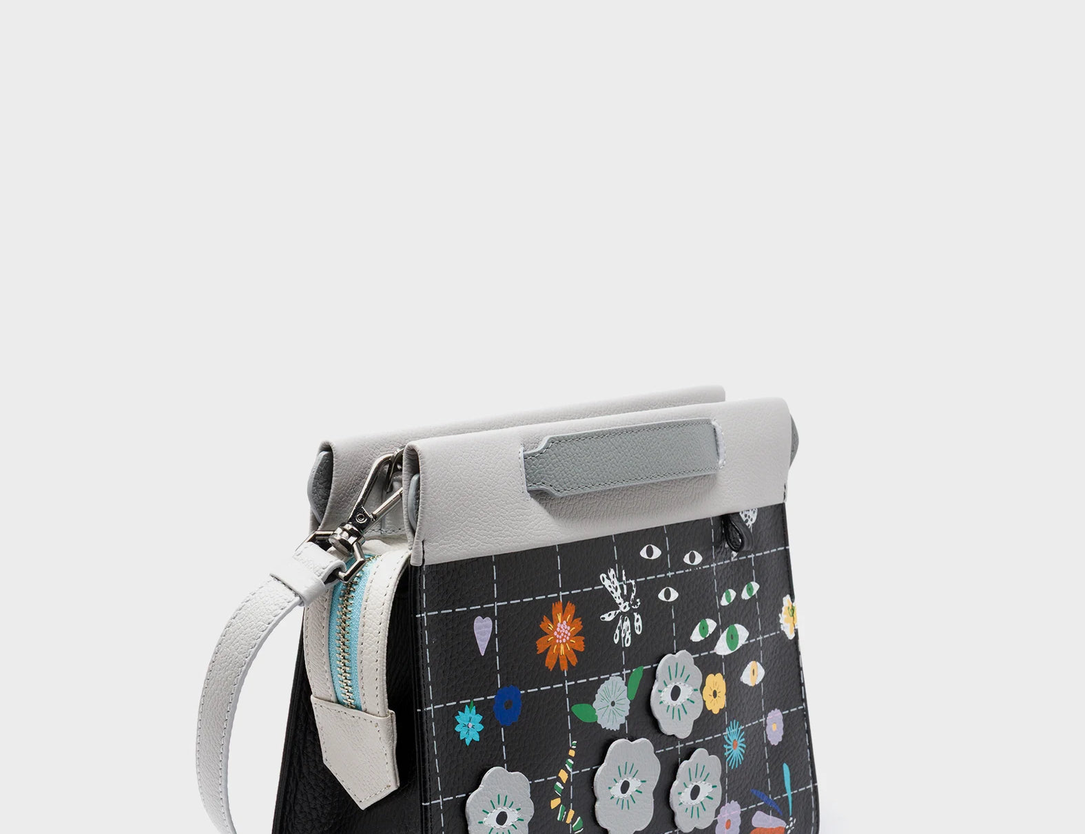 Vali Crossbody Black Leather Bag - Floralia Design - Main