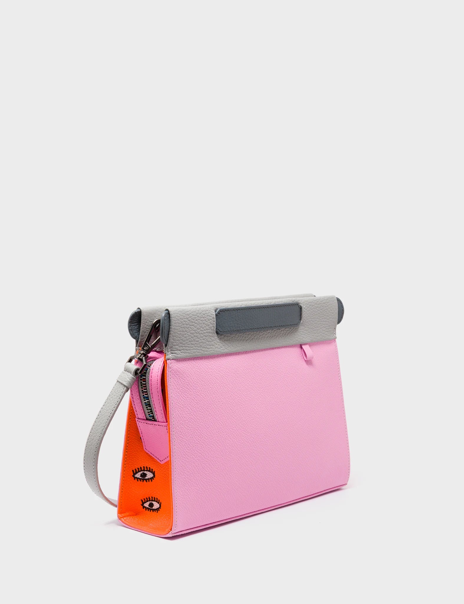 Vali Crossbody Soft Neon Pink and Moonwalk Gray - All Over Eyes Embroidery - Main View