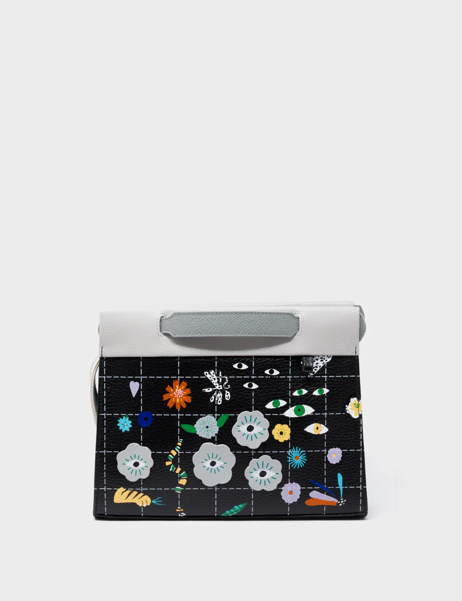 Vali Crossbody Black Leather Bag - Floralia Design - Front