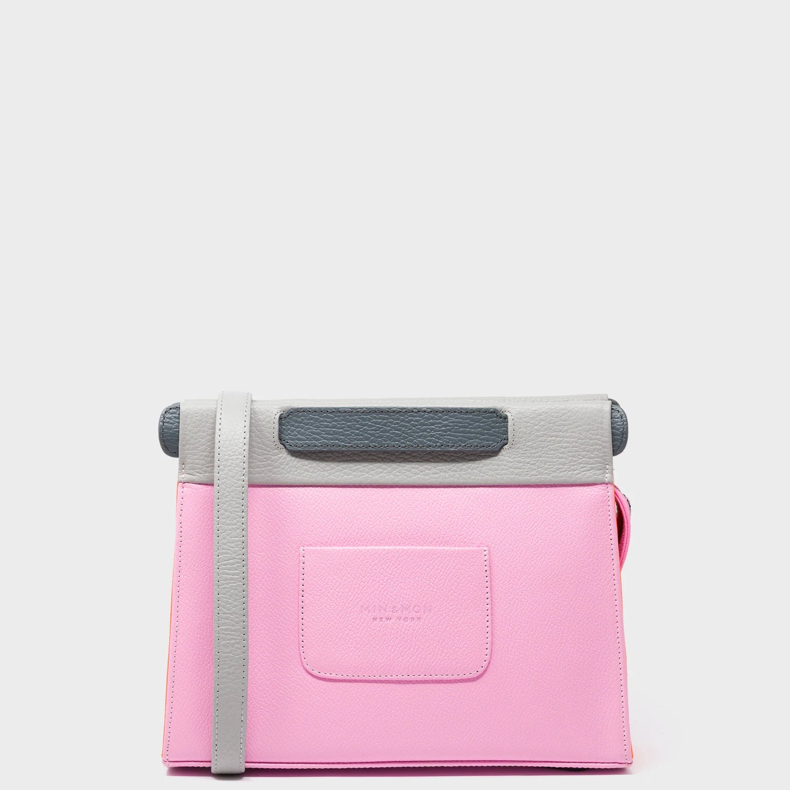 Vali Crossbody Soft Neon Pink and Moonwalk Gray - All Over Eyes Embroidery - Back View
