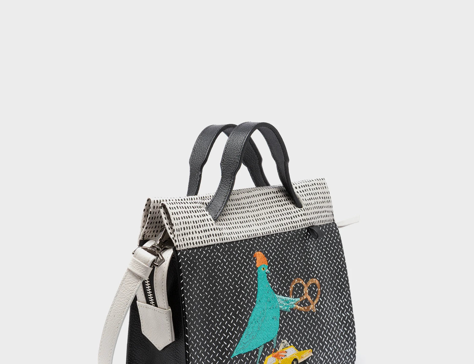 Vali Small Crossbody Cream and Black Leather Bag - Urban Pigeon Design - Handles View