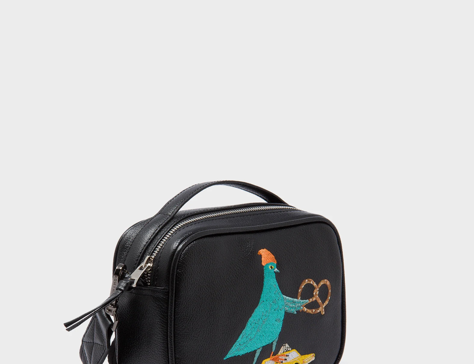 Verto Black Leather Crossbody Bag - Urban Pigeon Embroidery - Main View
