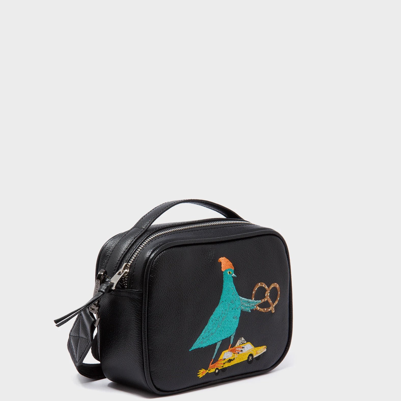 Verto Black Leather Crossbody Bag - Urban Pigeon Embroidery - Main View