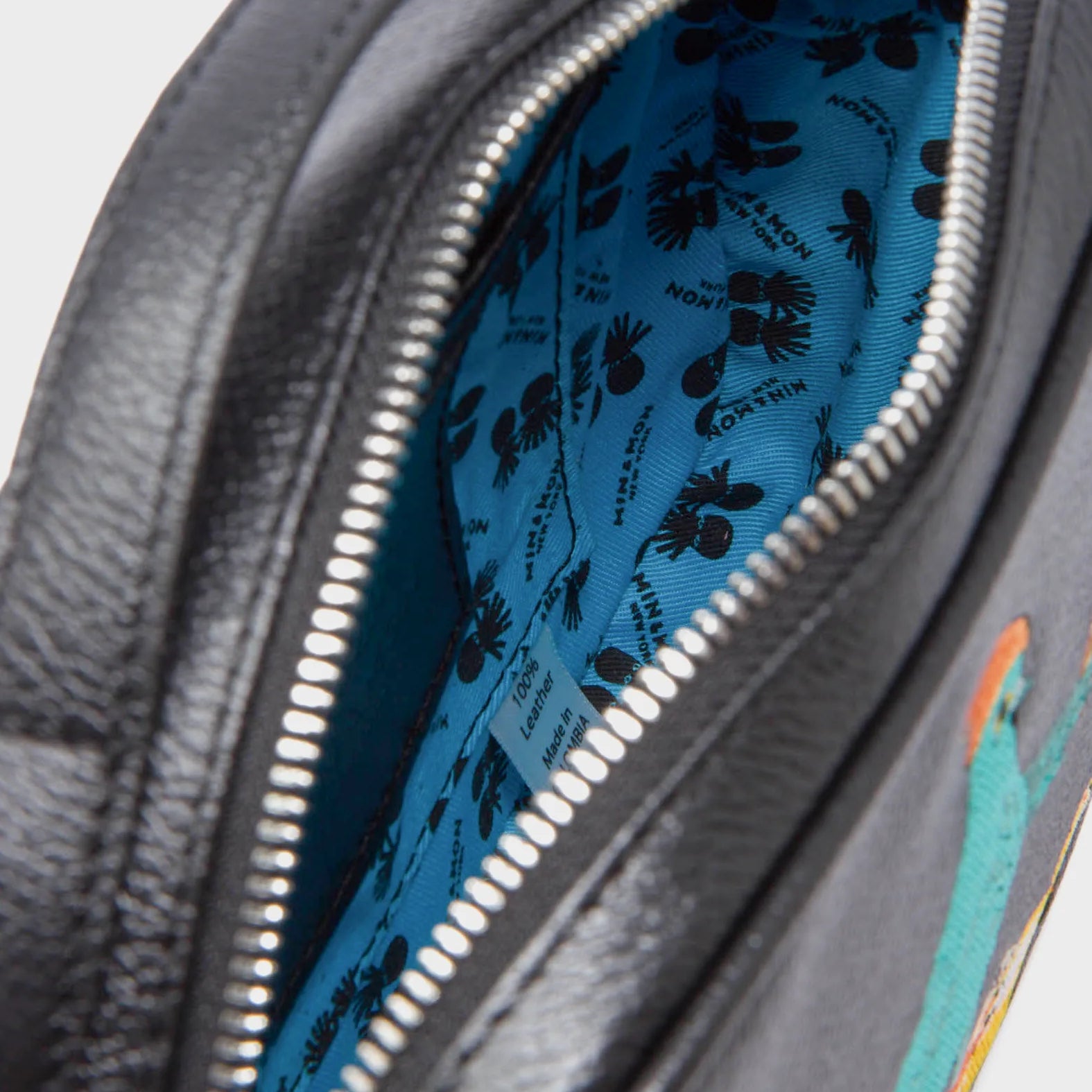 Verto Black Leather Crossbody Bag - Urban Pigeon Embroidery - Open View