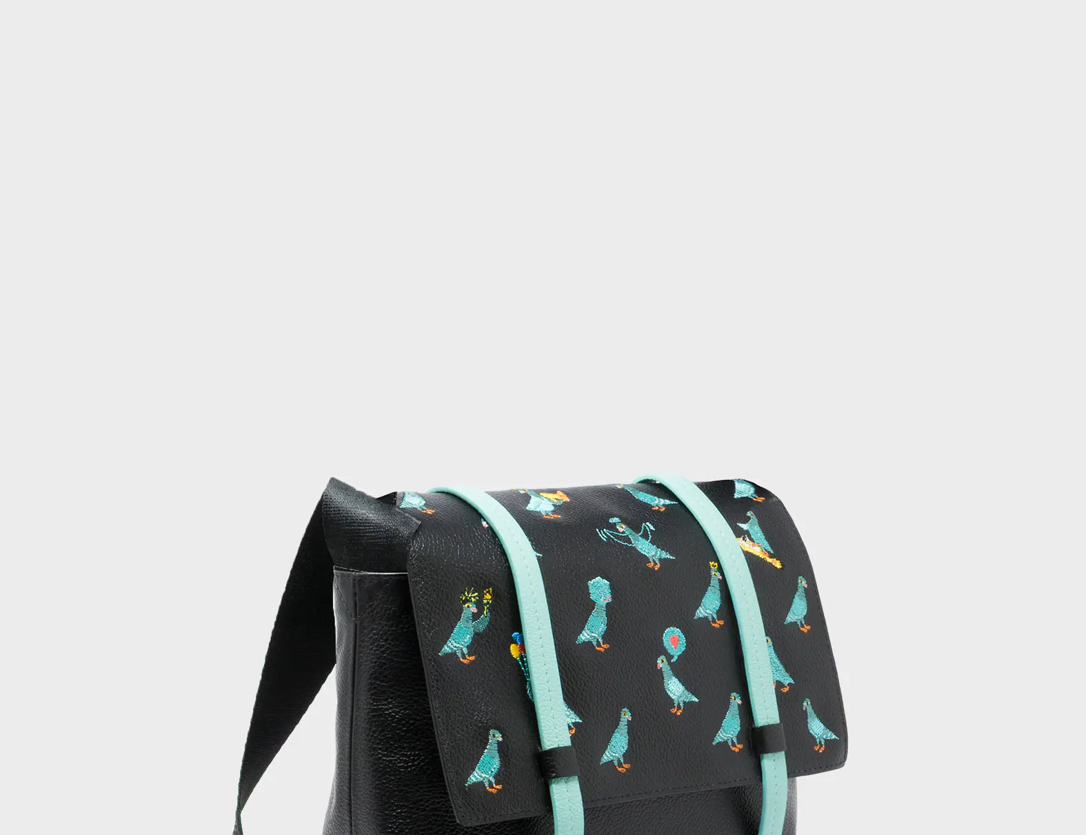 Victor Black Small Messenger Bag - Pigeonista Embroidery - main