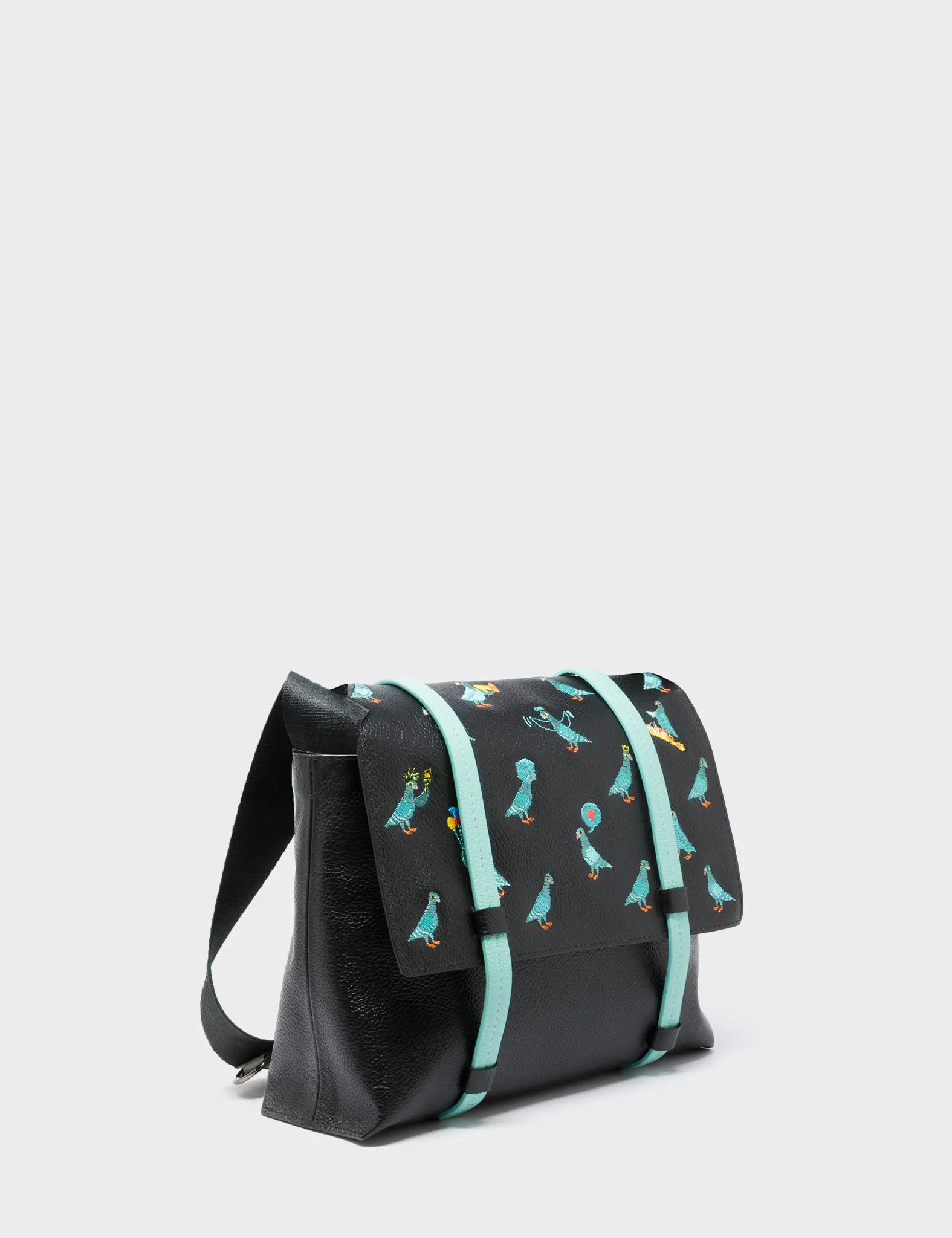 Victor Black Small Messenger Bag - Pigeonista Embroidery - main