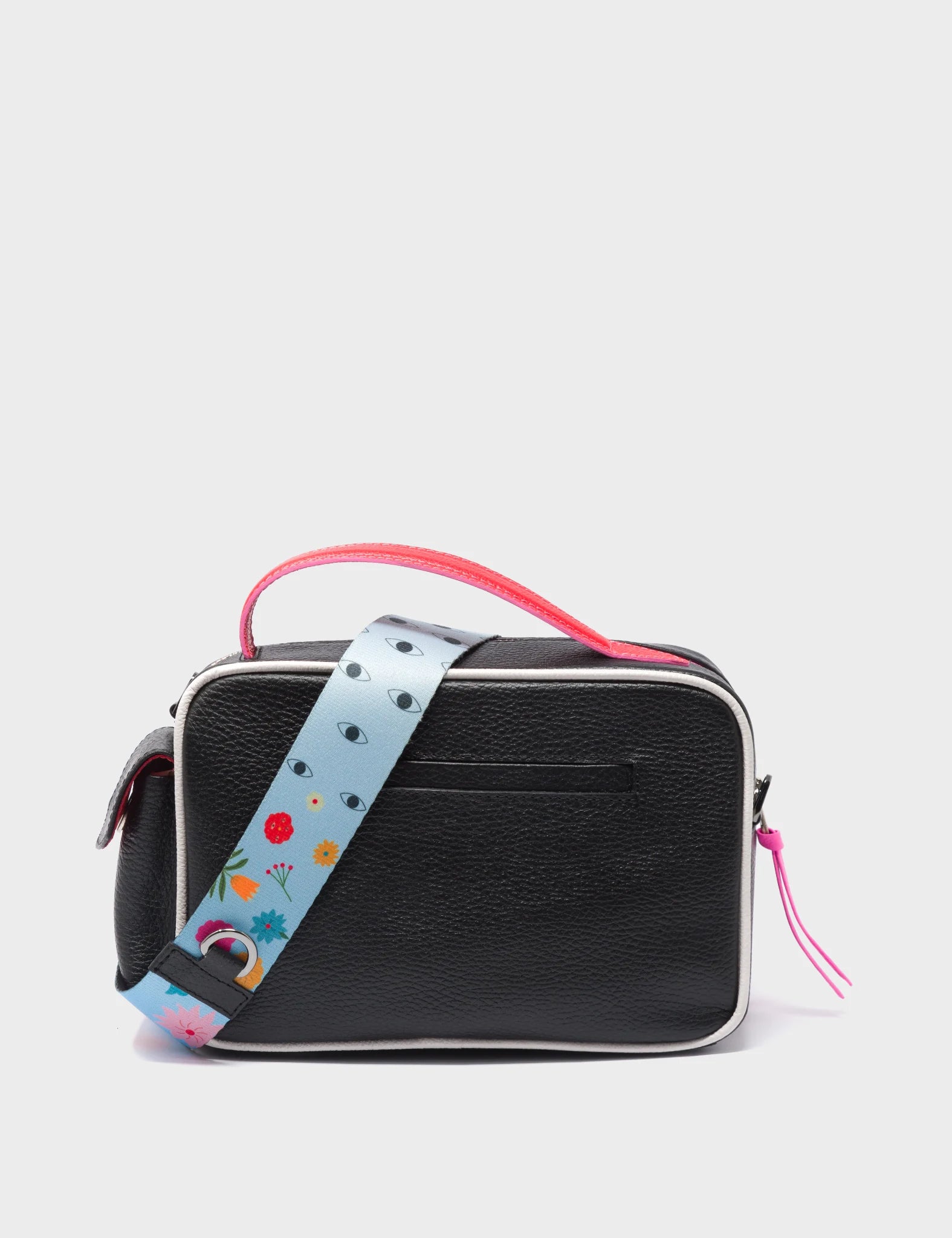 Vinyl Medium Black Crossbody Bag - Happy Tiger Design - Back View