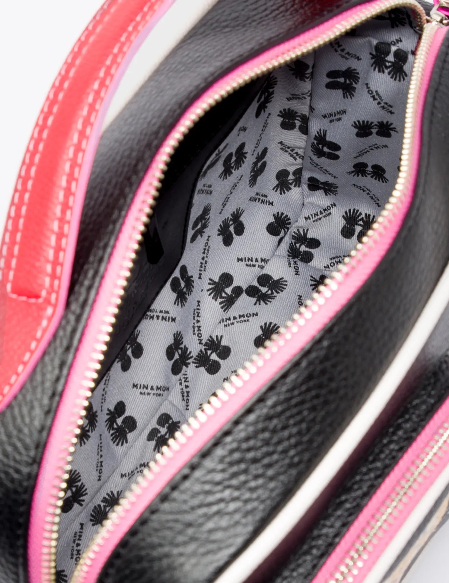 Vinyl Medium Black Crossbody Bag - Happy Tiger Design - Detail View