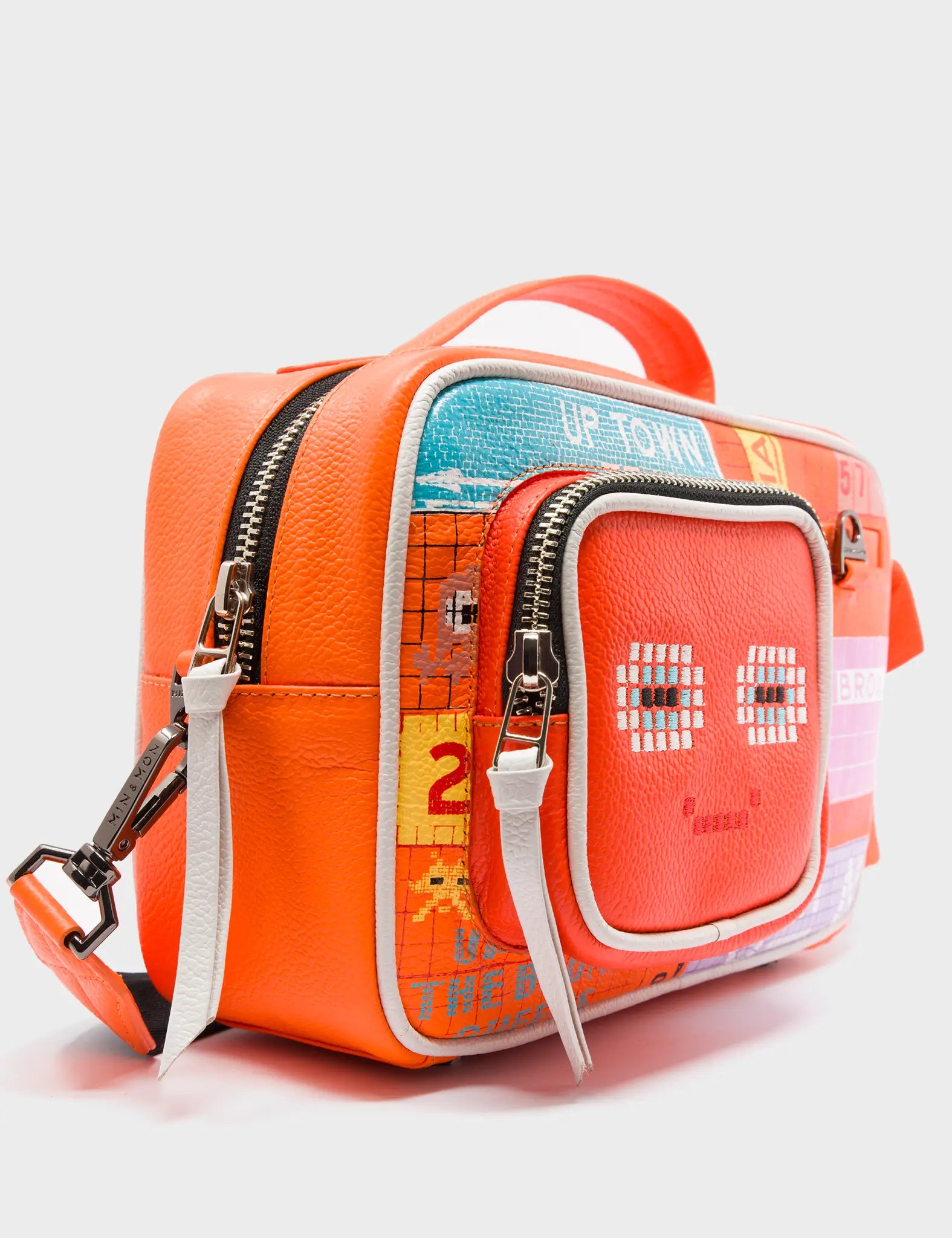 Vinyl Medium Lollipop Orange Crossbody Bag - Subway Stories Design - Side Corner View