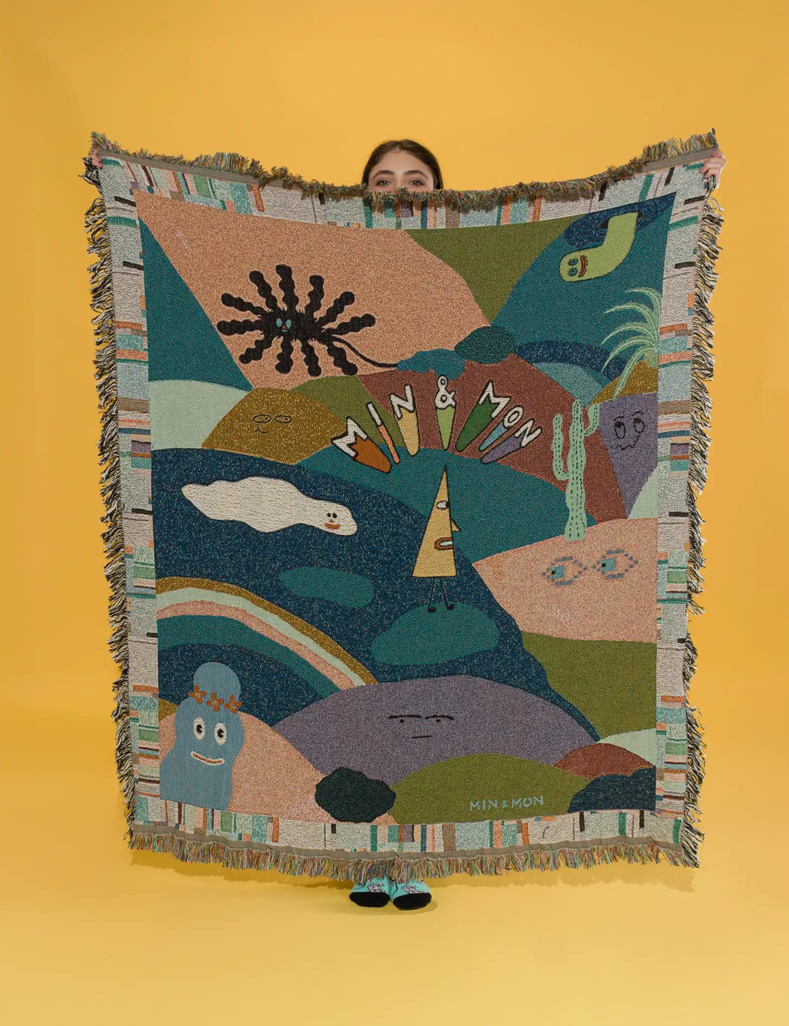 Cotton Blanket Ultimate Cuddle Companion - Happy Mountains - Model View