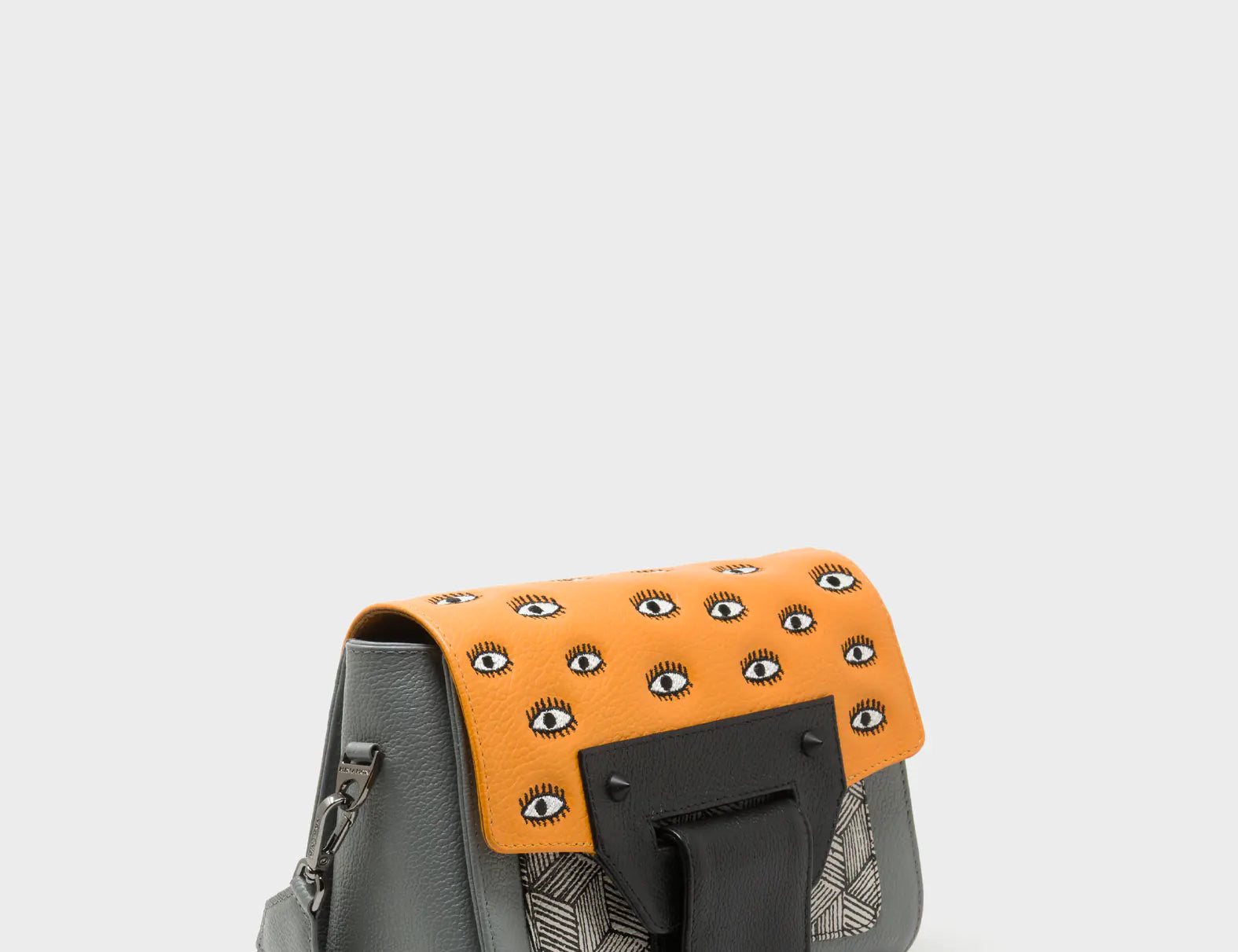 Cael Flamingo Orange and Gray Mini Shoulder Bag - All Over Eyes Embroidery - Main View