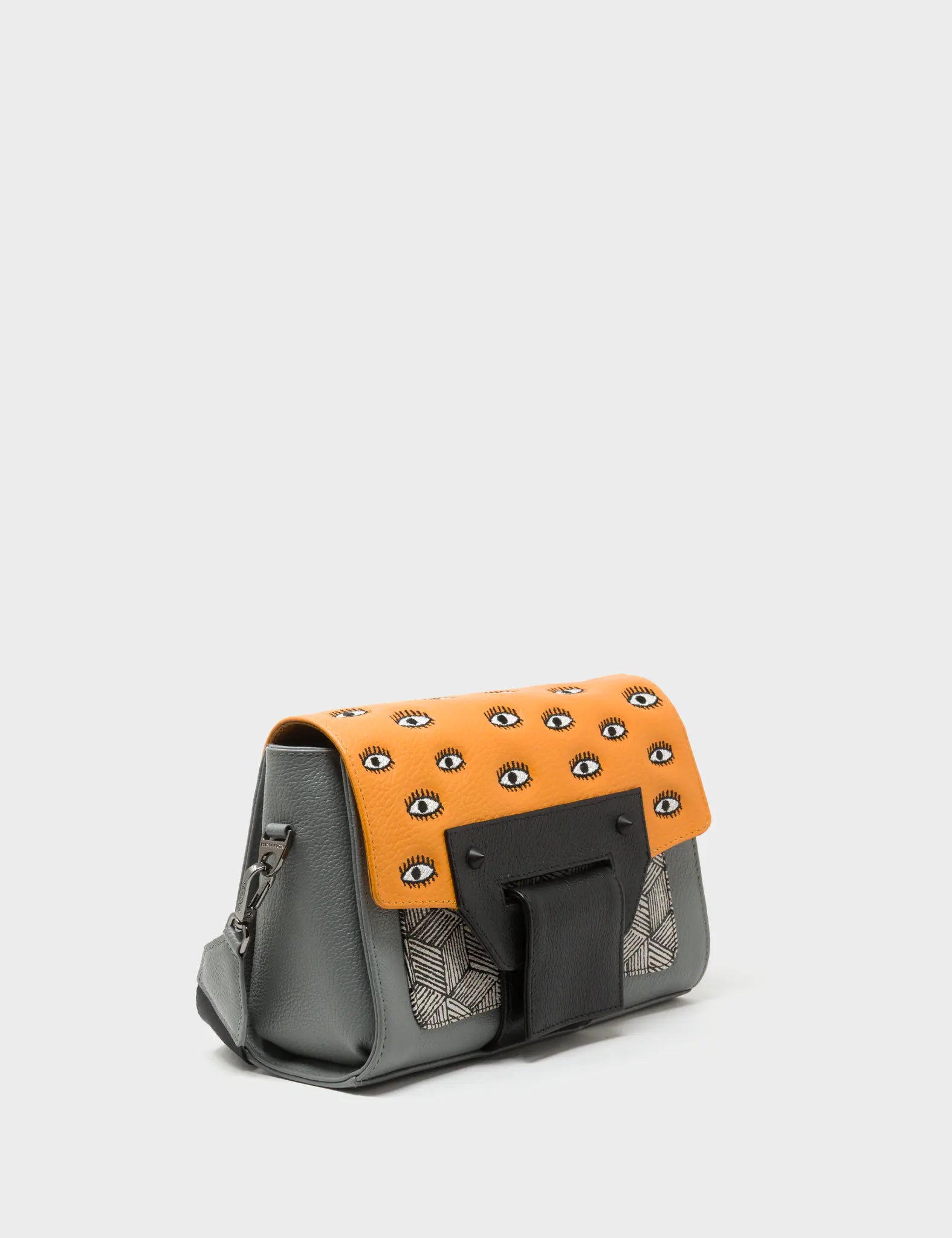 Cael Flamingo Orange and Gray Mini Shoulder Bag - All Over Eyes Embroidery - Main View