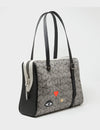 Esther Cream and Black Satchel Bag - Cubes Design