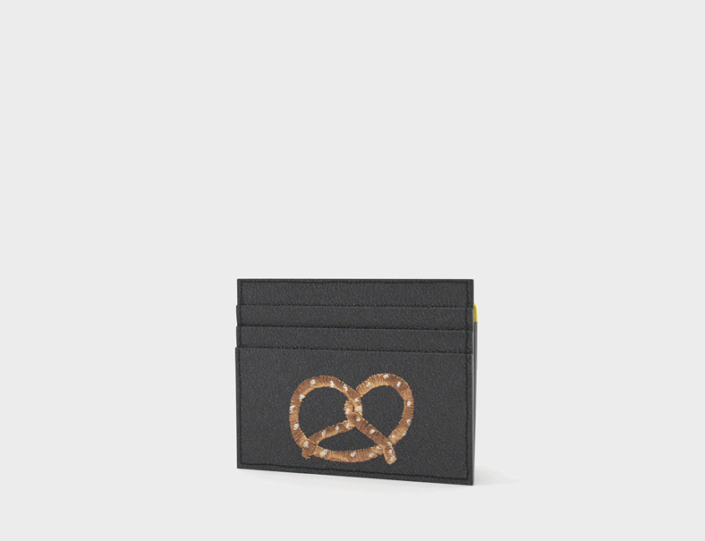 Felix Yellow and Gray Leather Cardholder - Eye Love New York Embroidery - Animation View